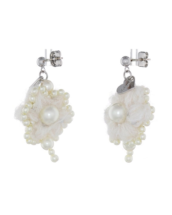 Crochet Pearl Flower Earrings