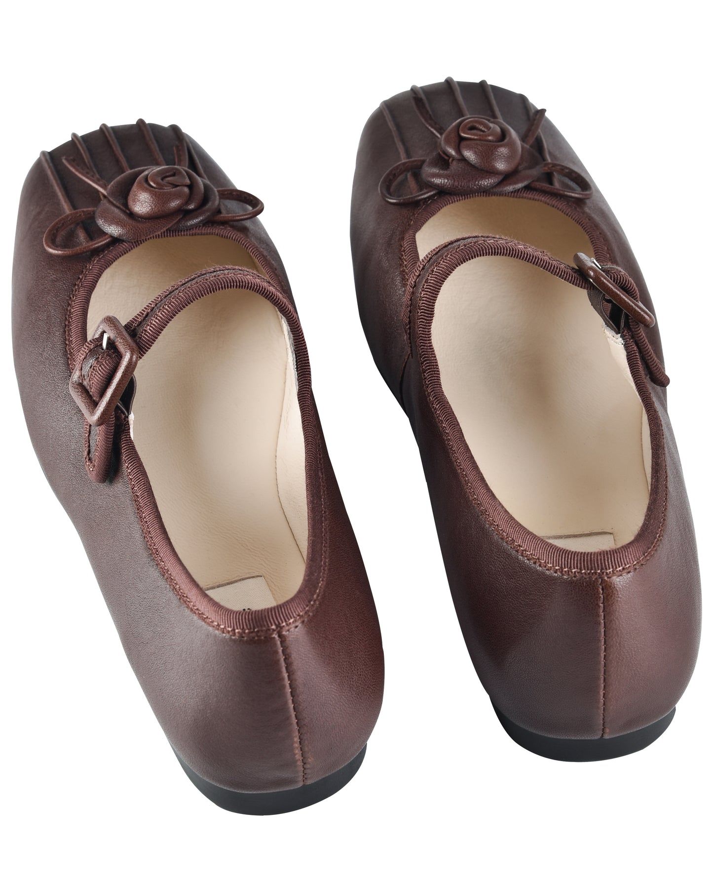 Rosette Leather Mary Janes - Saddle