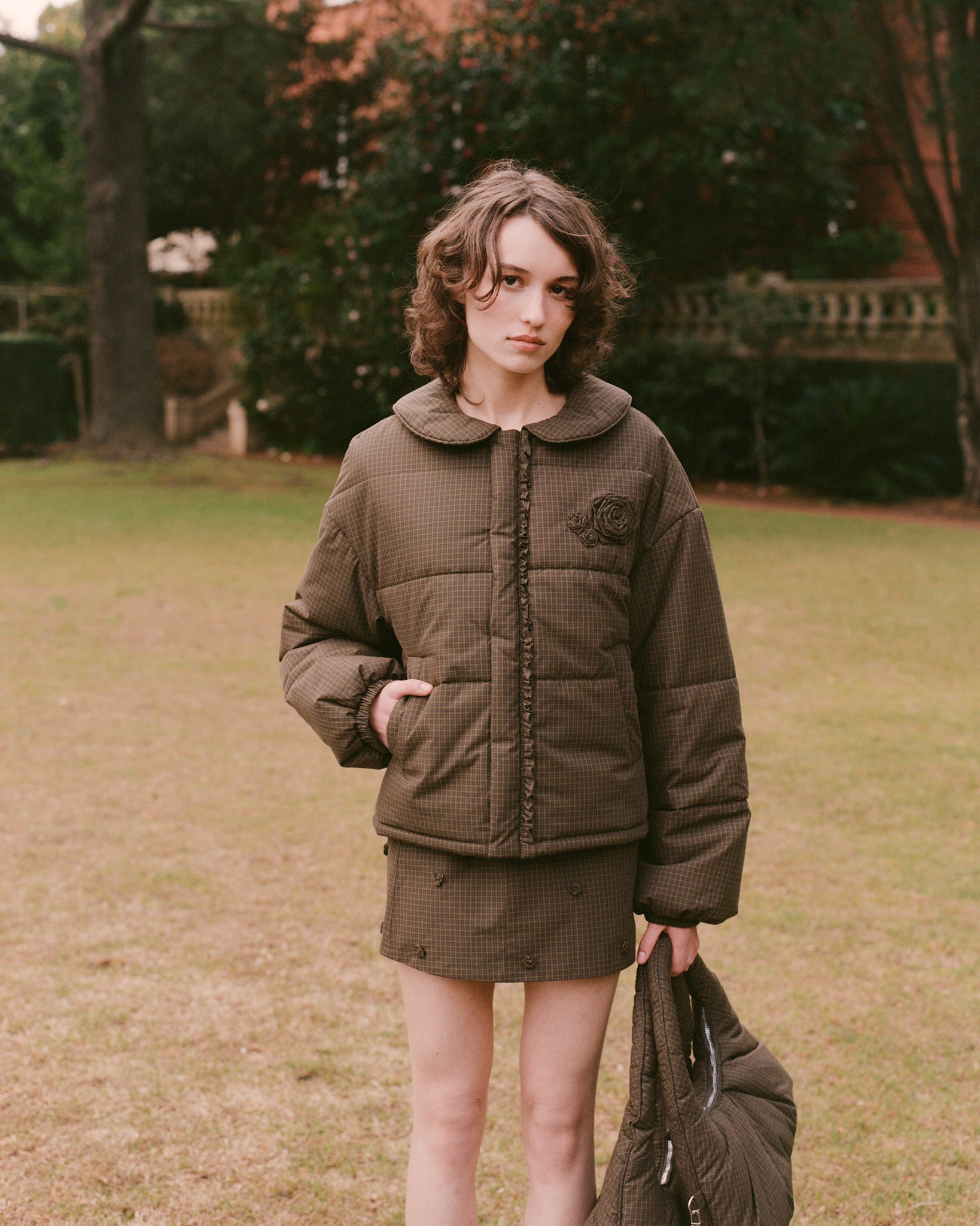 Rosette Puffer Jacket - Ivy Check