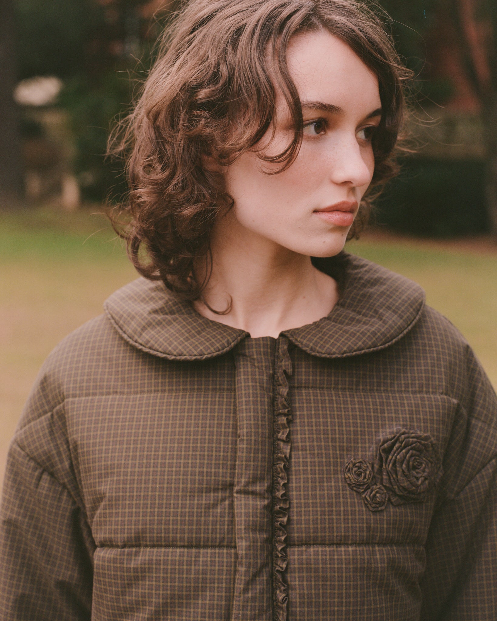 Rosette Puffer Jacket - Ivy Check
