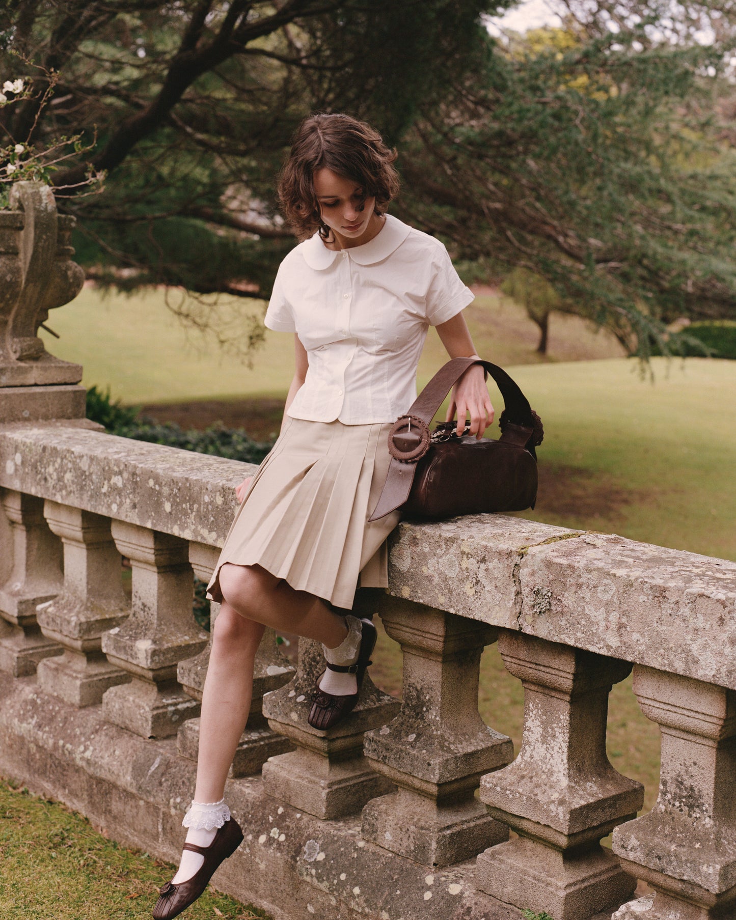 Structured Box Pleat Midi Skirt - Fawn