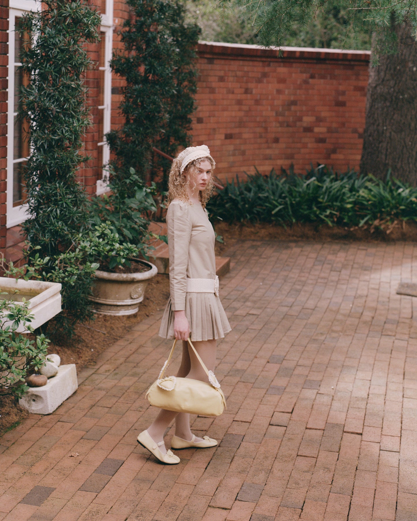 Dropwaist Pleat Dress - Fawn