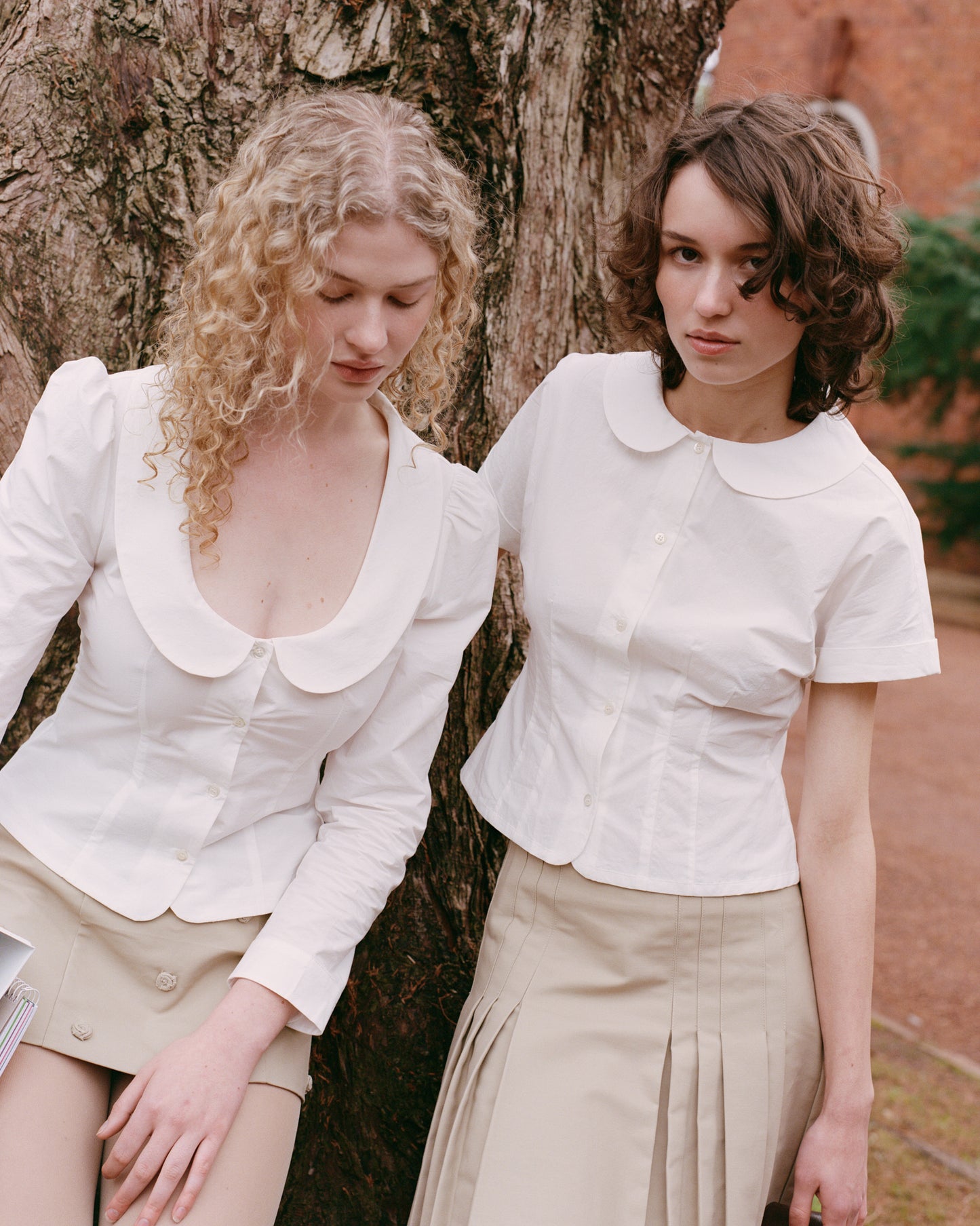 Curved Collar Button Shirt - White
