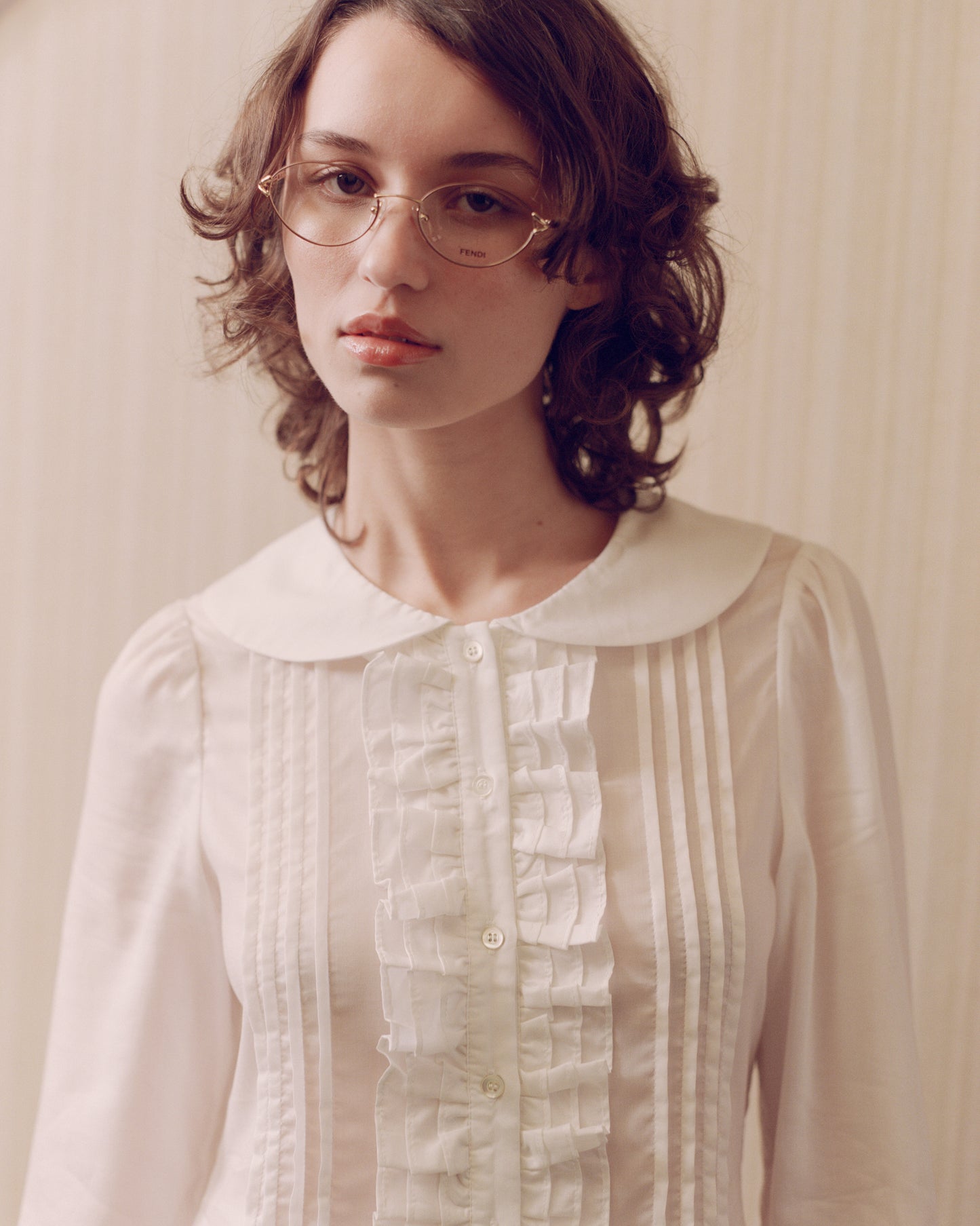 Ruffle Placket Mini Dress - White