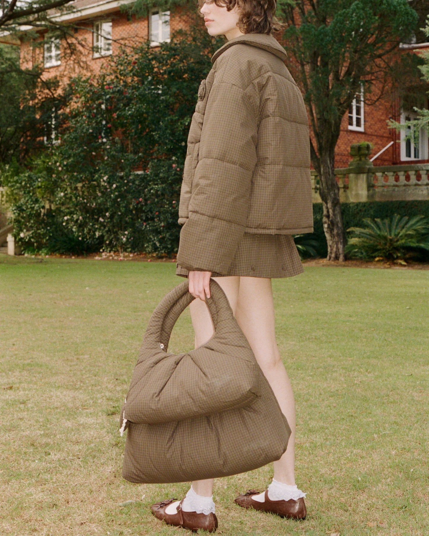 Large Pleat Puffer Tote - Ivy Check
