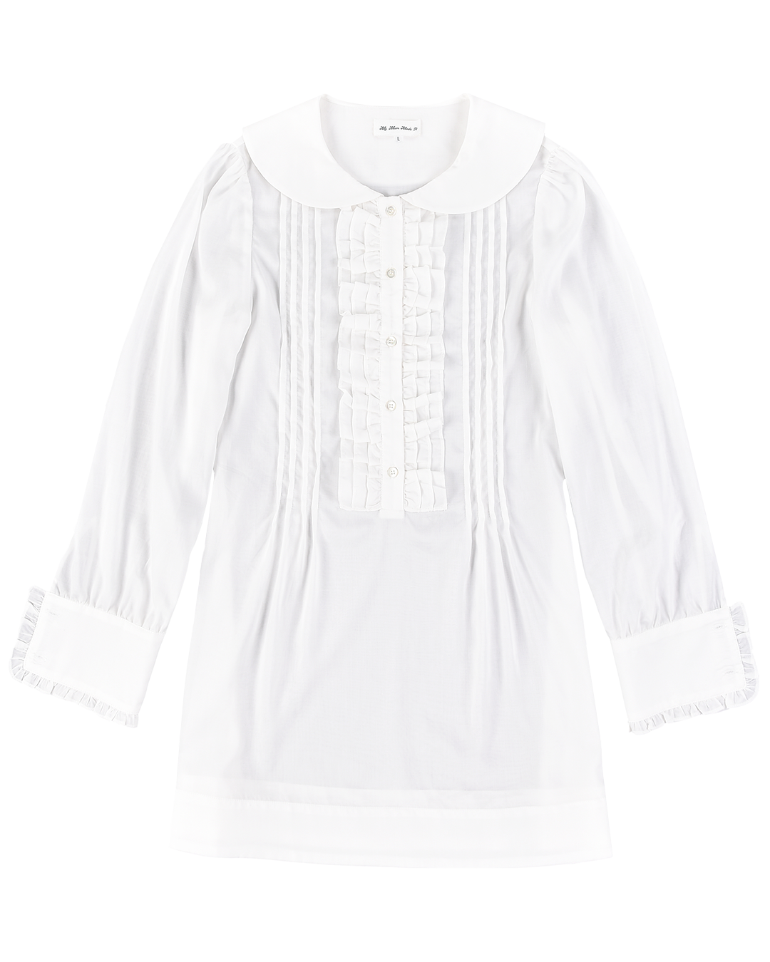 Ruffle Placket Mini Dress - White