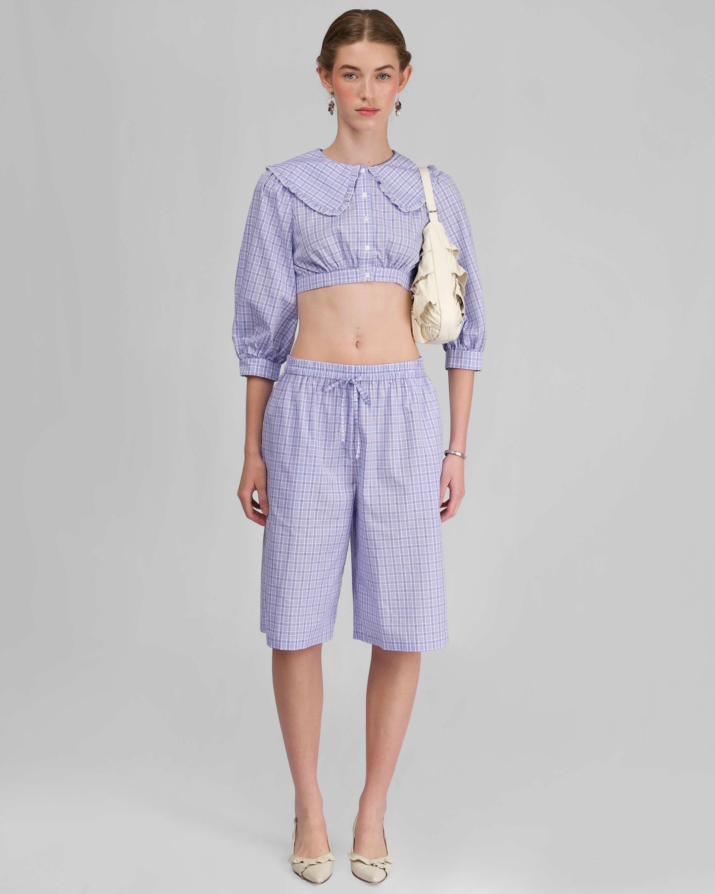 Drawstring Long Boxer - Sky Blue Check