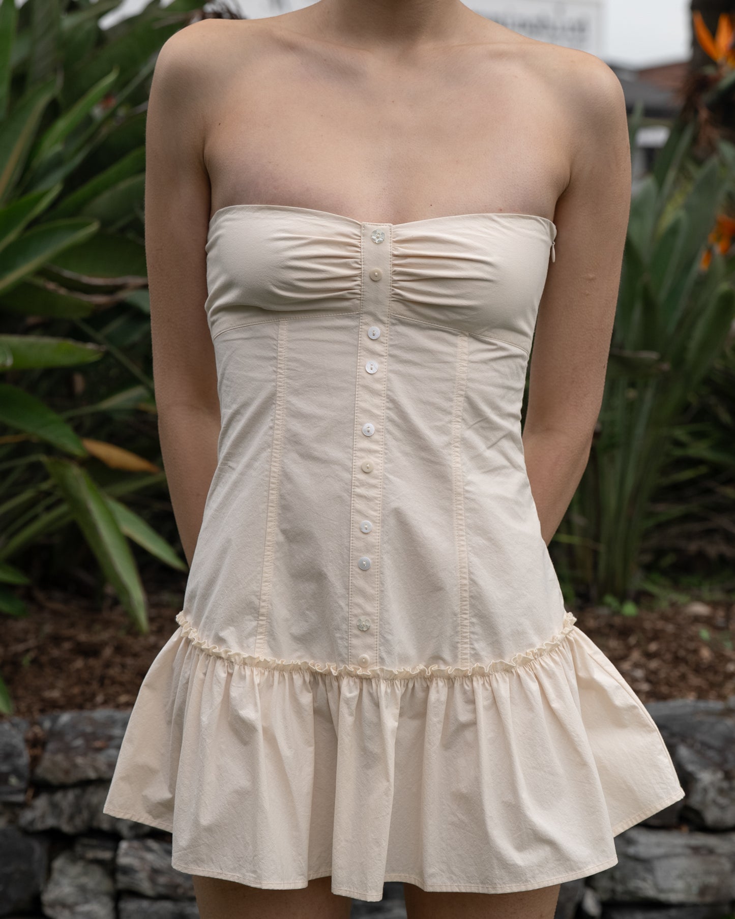 My Mum Made It - Button Mini Dress - Bone