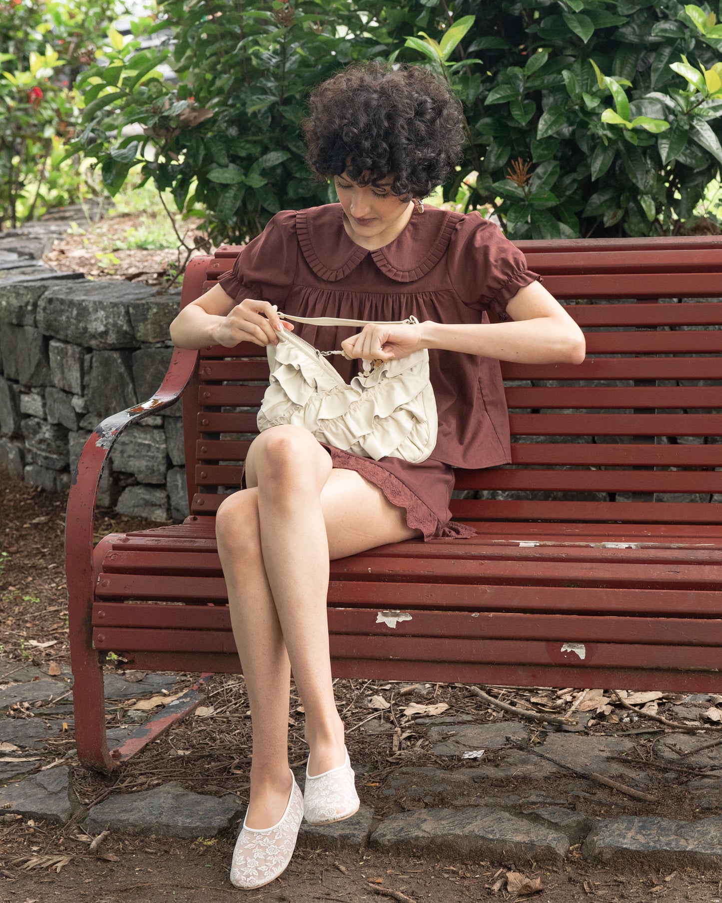My Mum Made It - Cream Leather Frill Bag