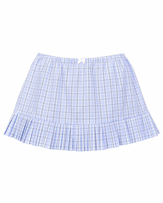 Pleat Mini Skirt - Sky Blue Check