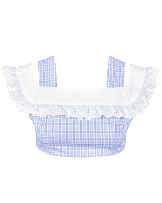 Lace Cut Crop - Sky Blue Check