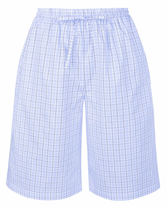 Drawstring Long Boxer - Sky Blue Check