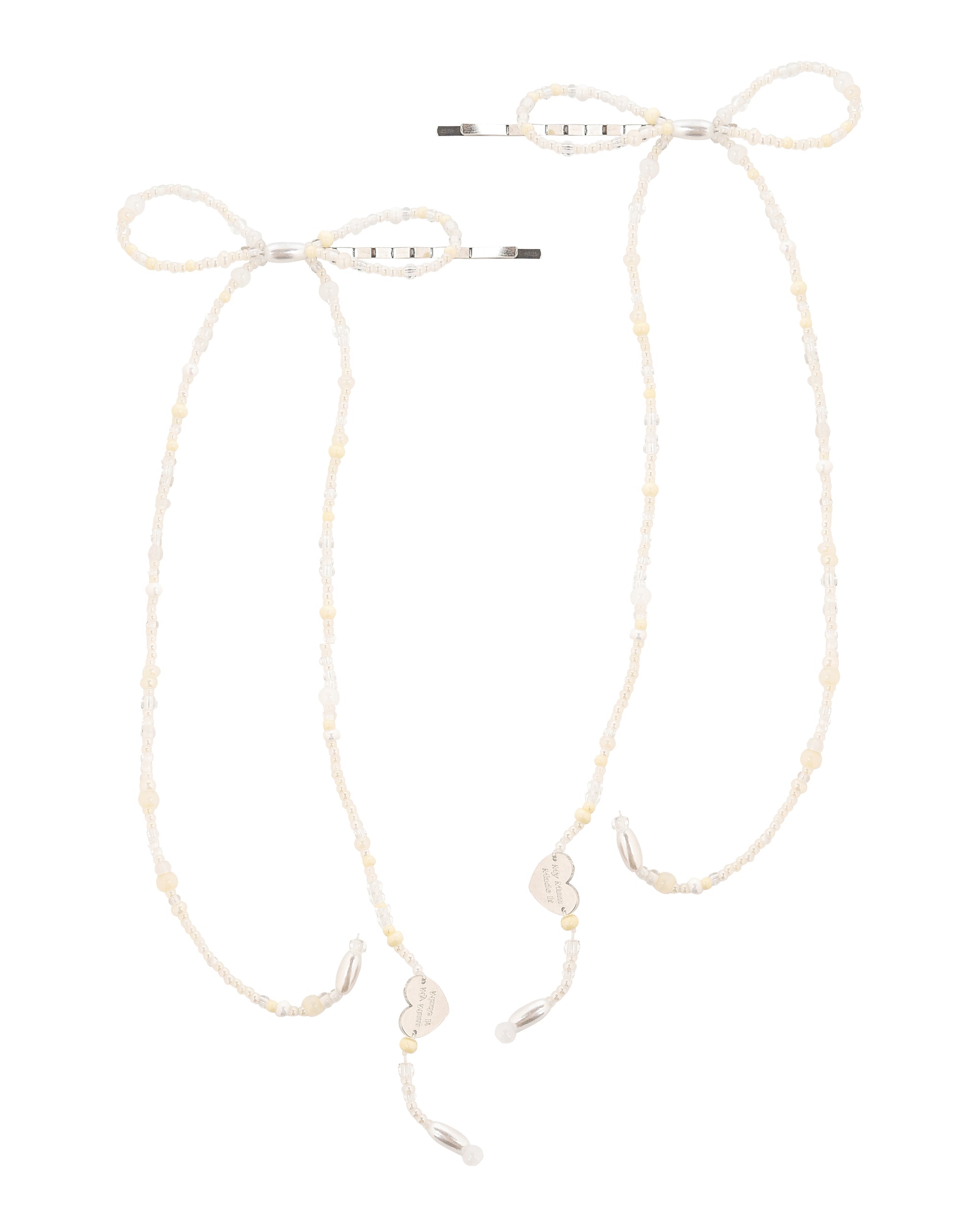 Beaded Bow Hair Pins - Pearl