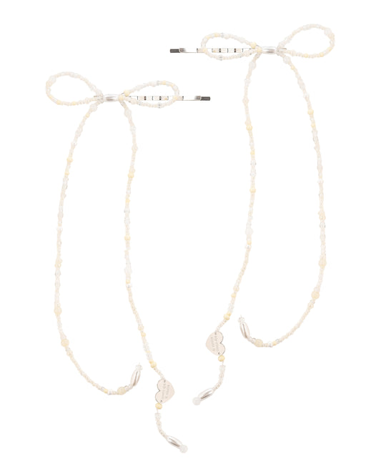 Beaded Bow Hair Pins - Pearl