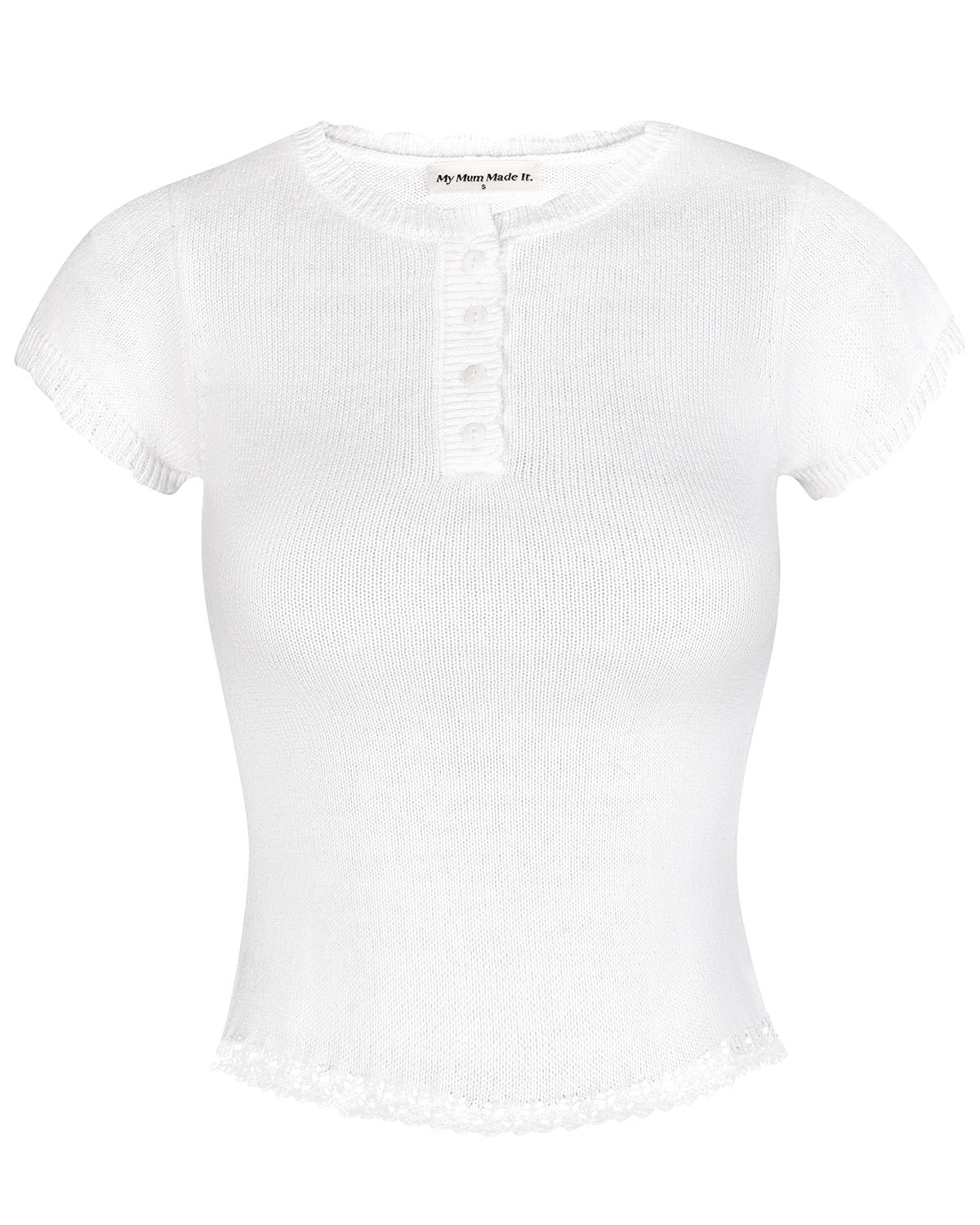 Lace Knit Button Top - White