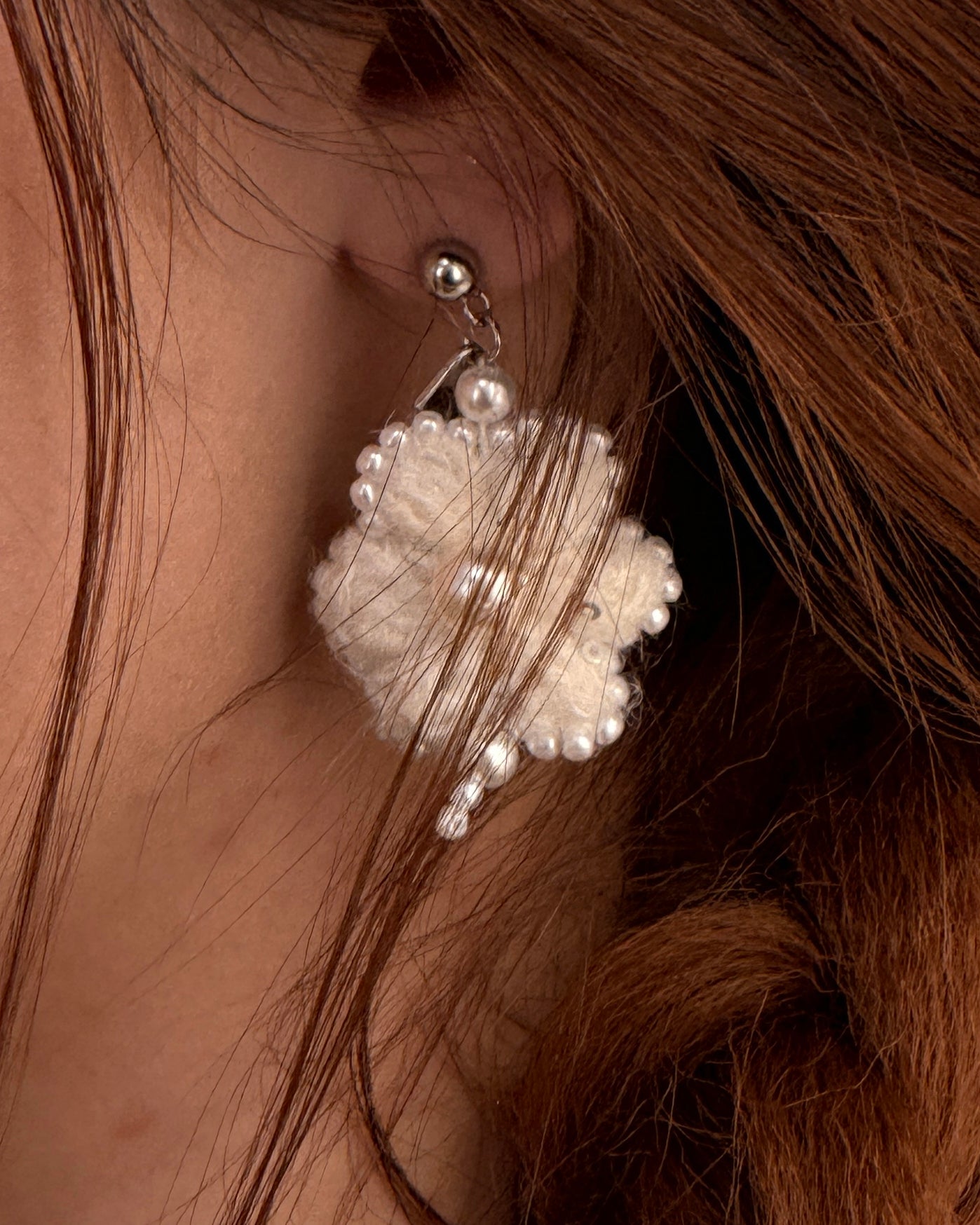 Crochet Pearl Flower Earrings