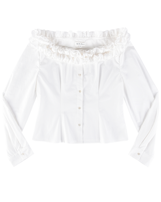 Ruffle Neck Corset Blouse - White