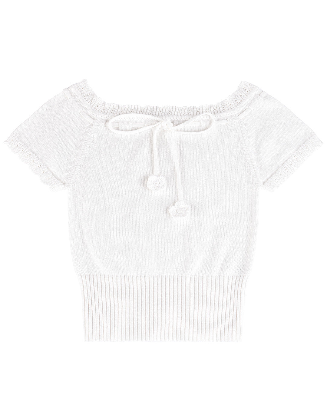 Tops: Laceweave Off-shoulder Top - White - My mum made it – MY MUM