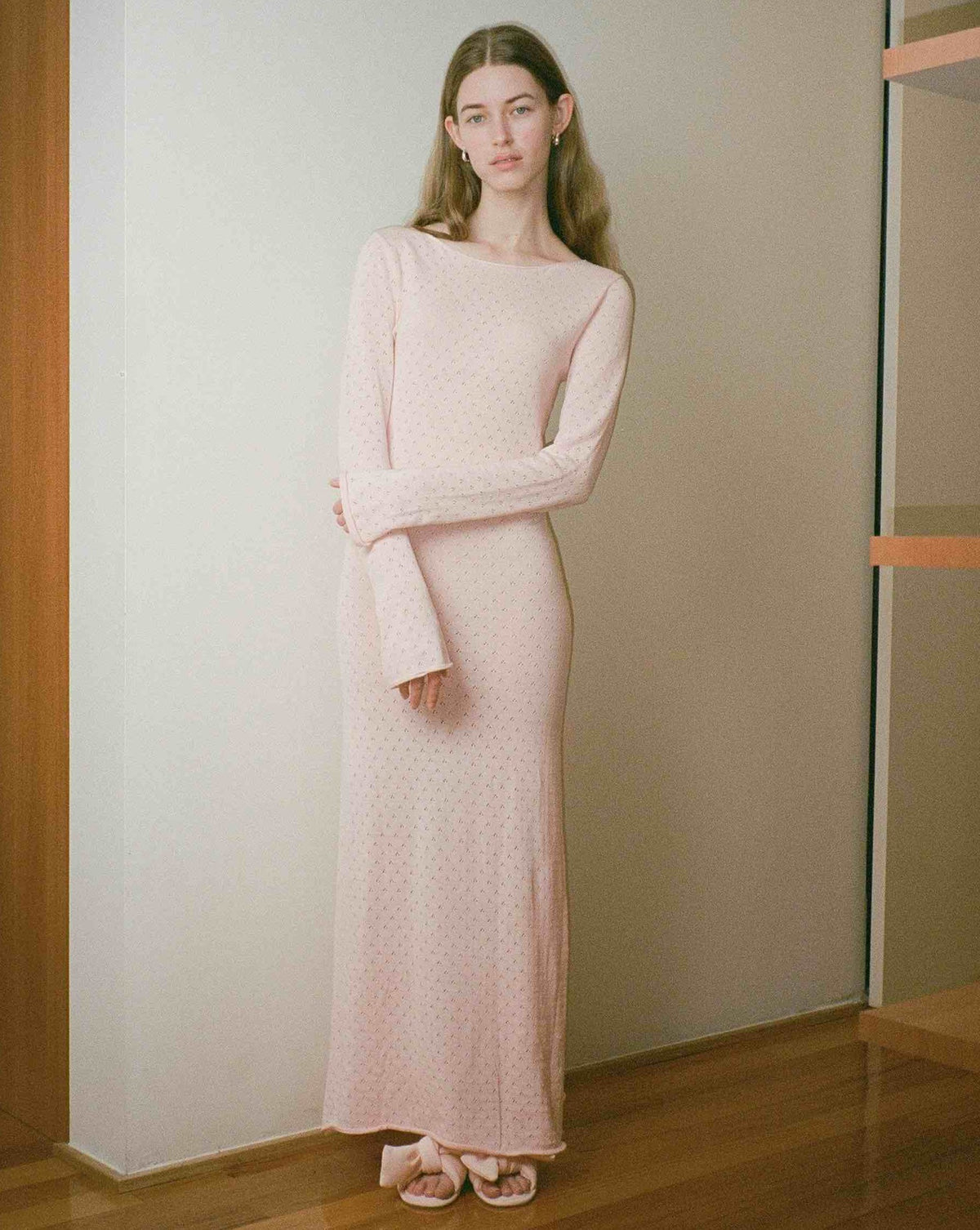 Pointelle Soft Knit Maxi Dress - Soft Pink