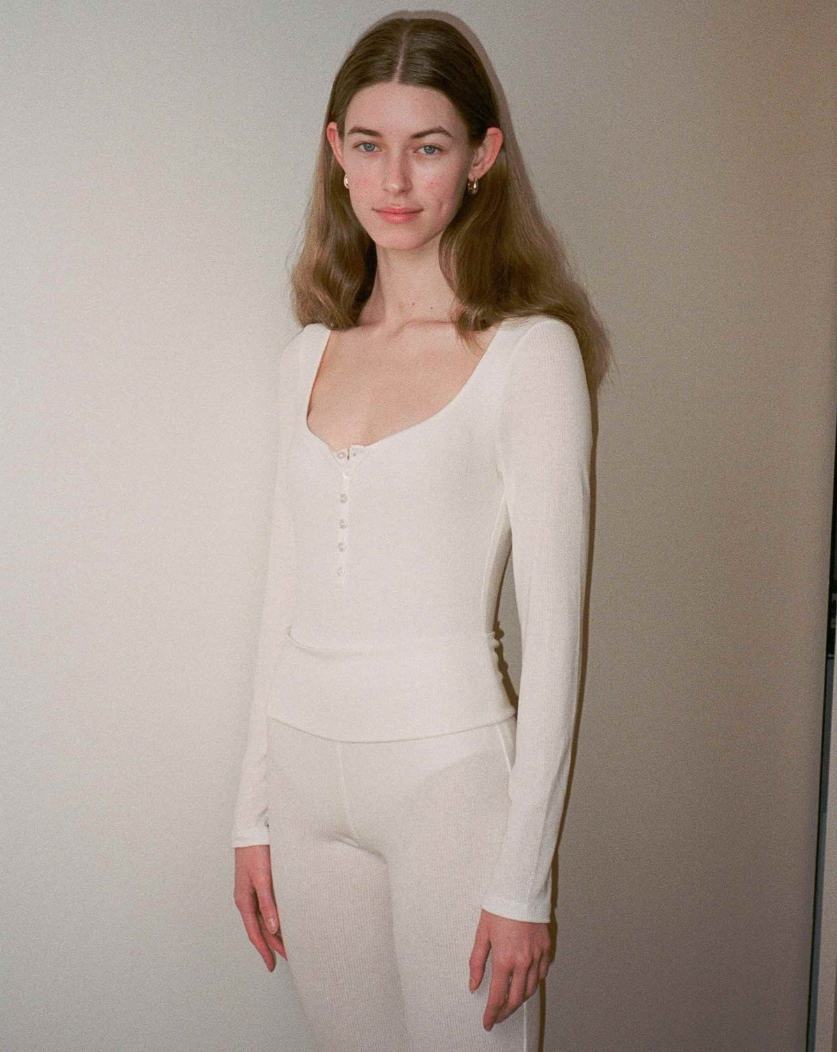 Tencel Linen Button Bodysuit - White