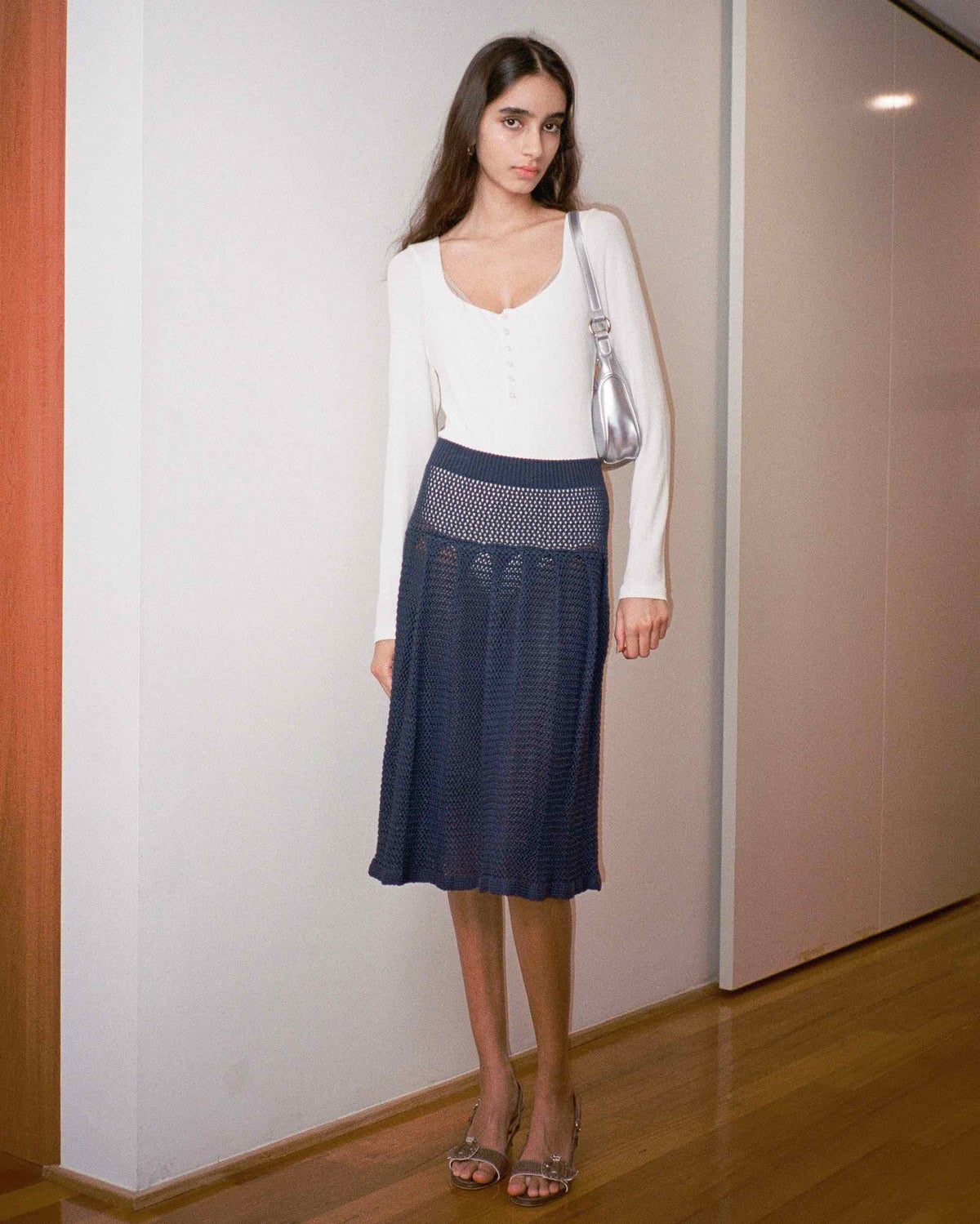 Crochet Pleat Midi Skirt - Evening Blue