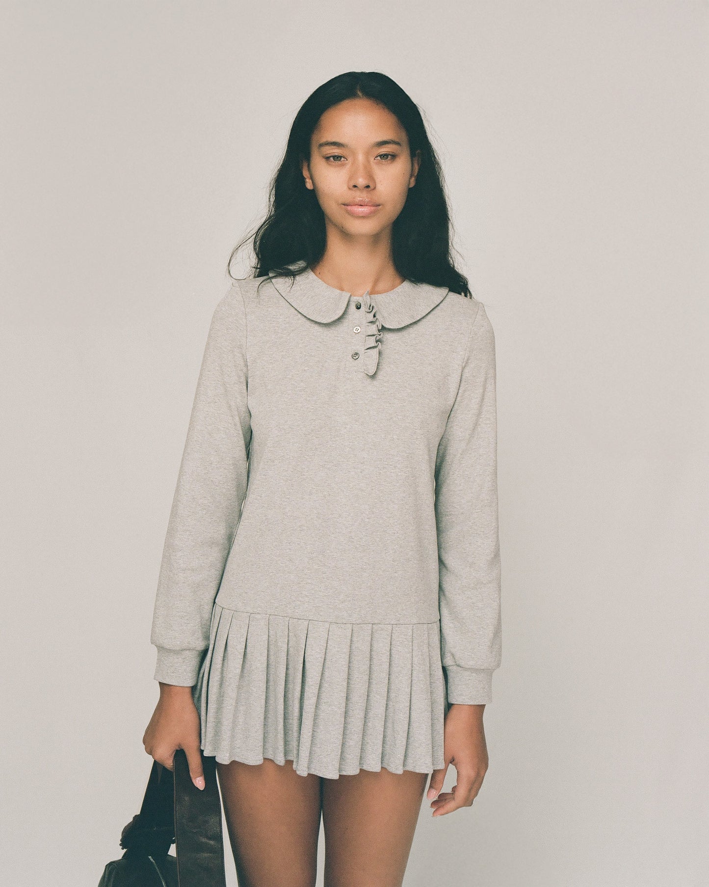 Polo Mini Long Sleeve Pleat Dress - Grey