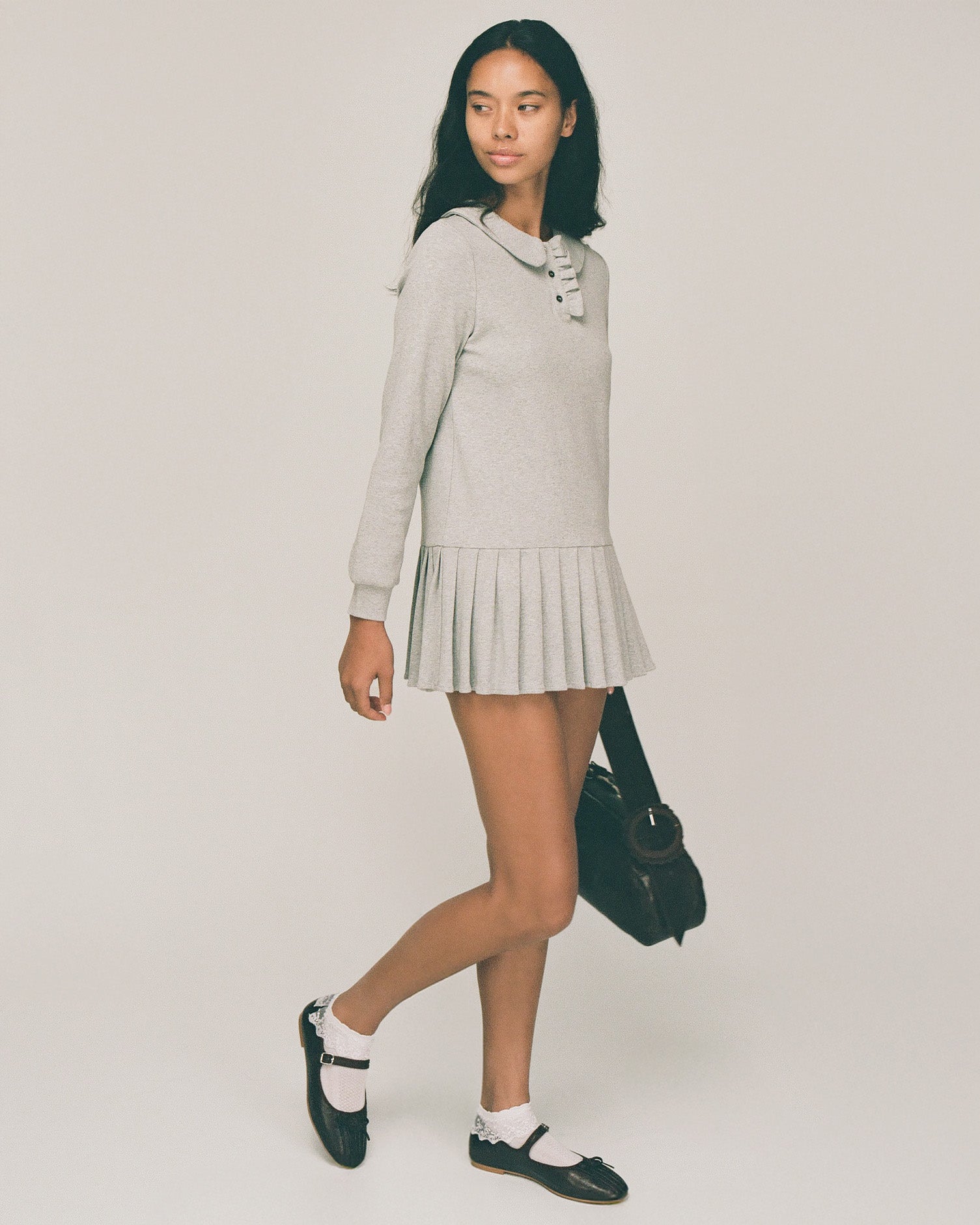 Dresses: Polo Mini Long Sleeve Pleat Dress - Grey - My mum made it
