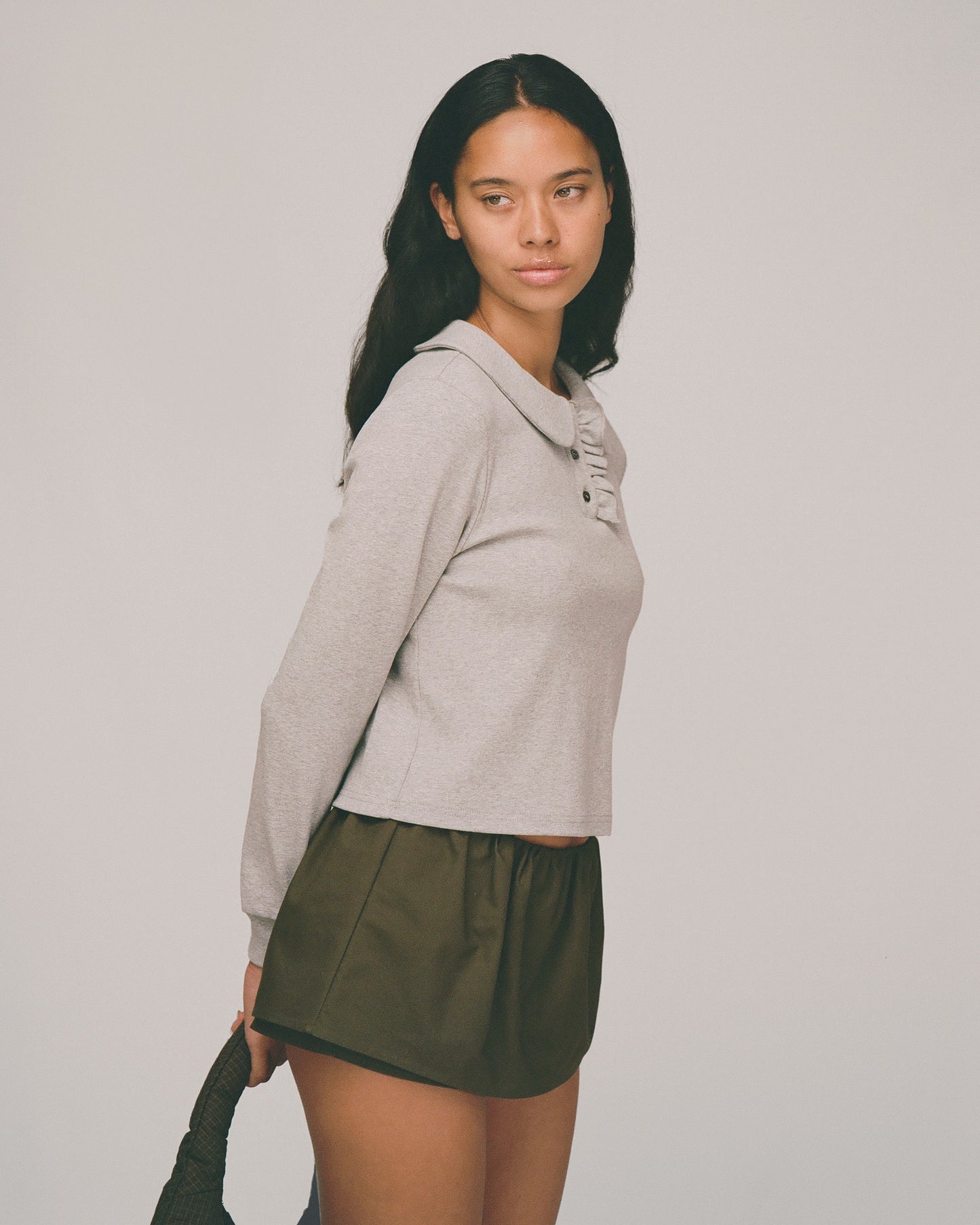 Polo Long Sleeve Top - Grey