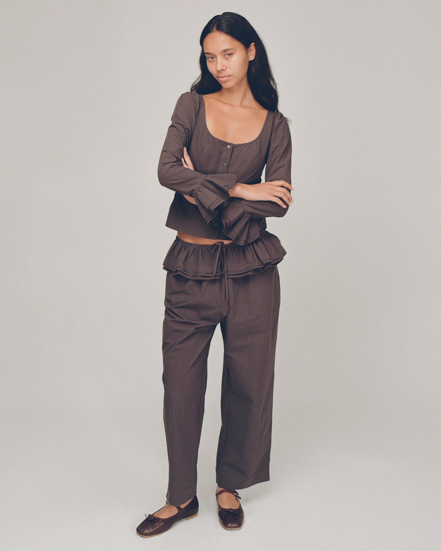 Detachable Ruffle Belt Pant - Shadow