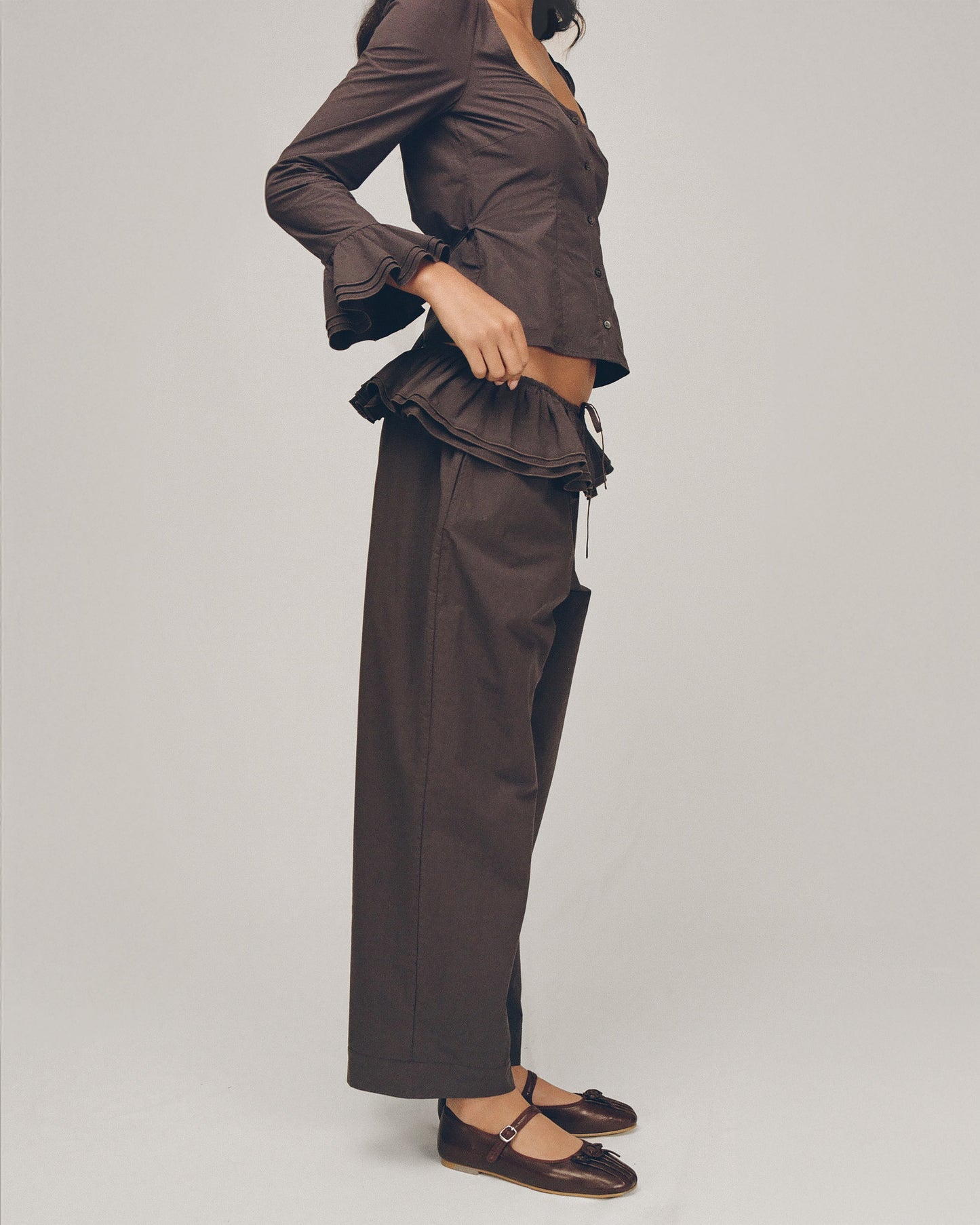 Detachable Ruffle Belt Pant - Shadow