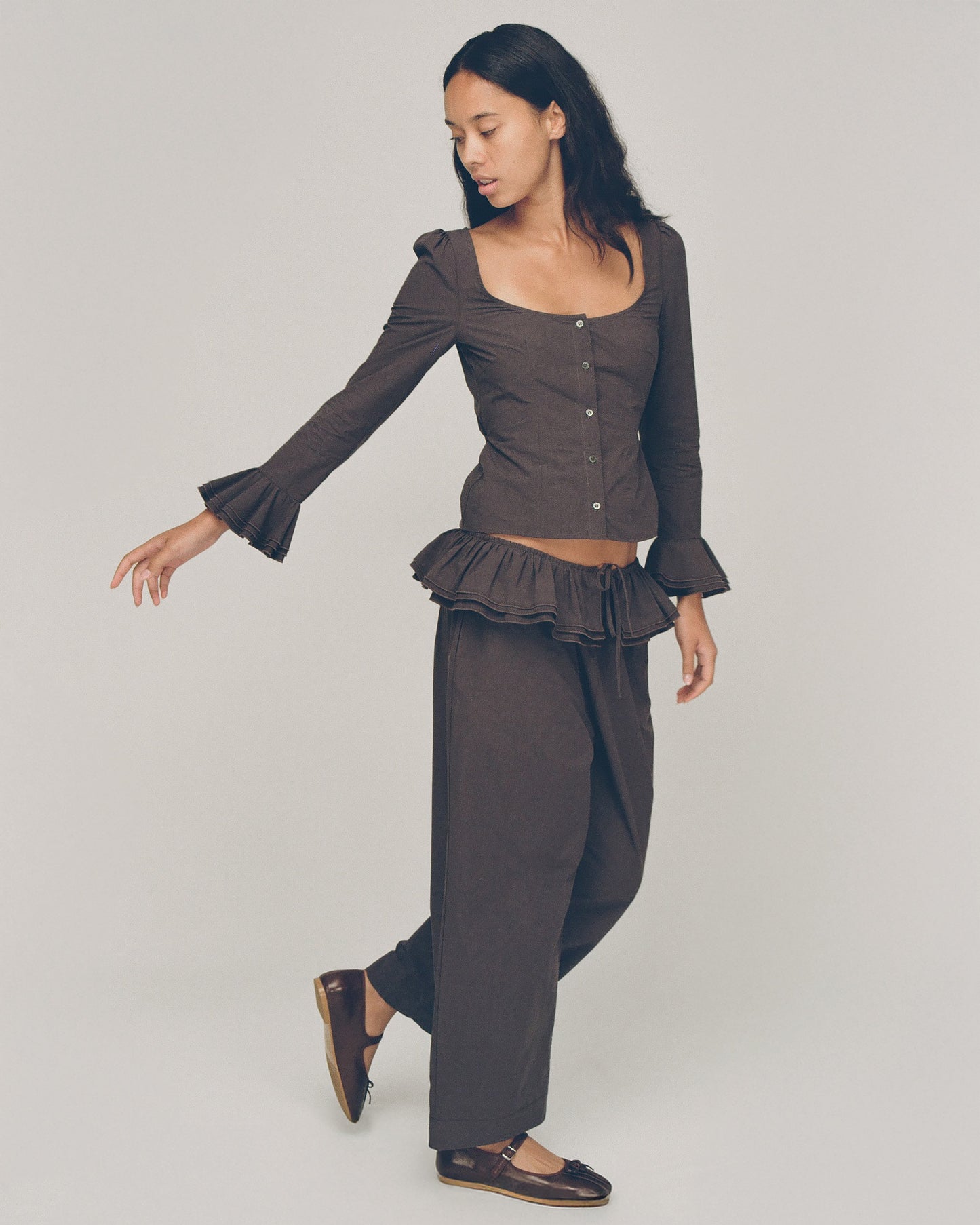 Detachable Ruffle Belt Pant - Shadow