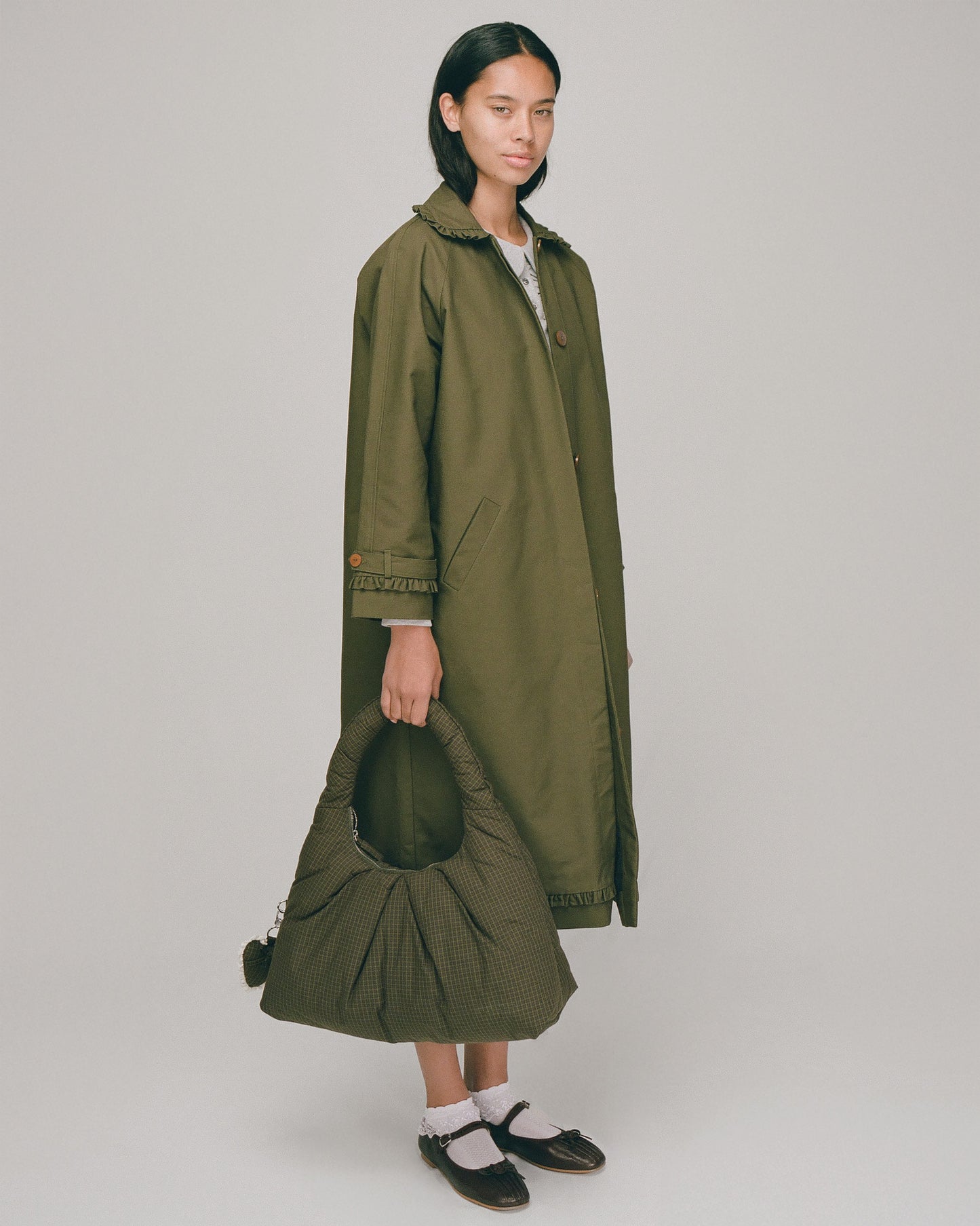 Tailored Gather Trench Coat - Eucalyptus