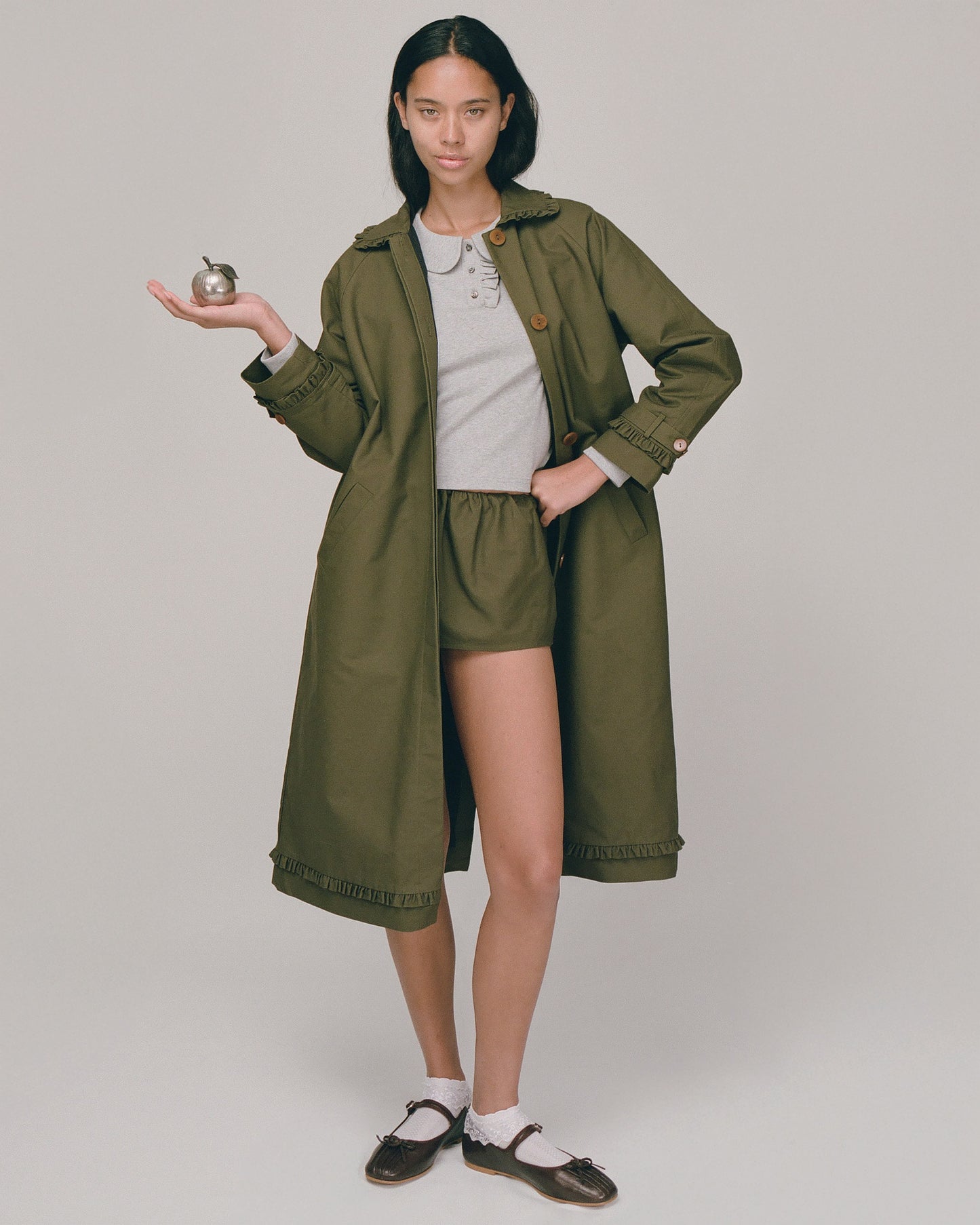 Tailored Gather Trench Coat - Eucalyptus