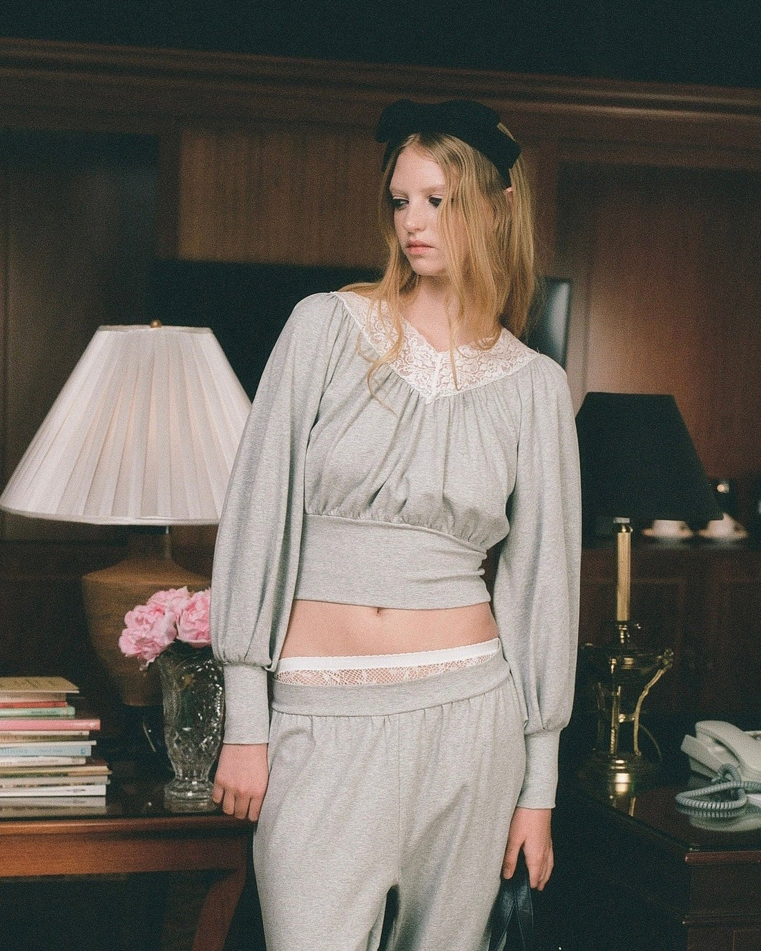Blouson Long Sleeve Top - Grey