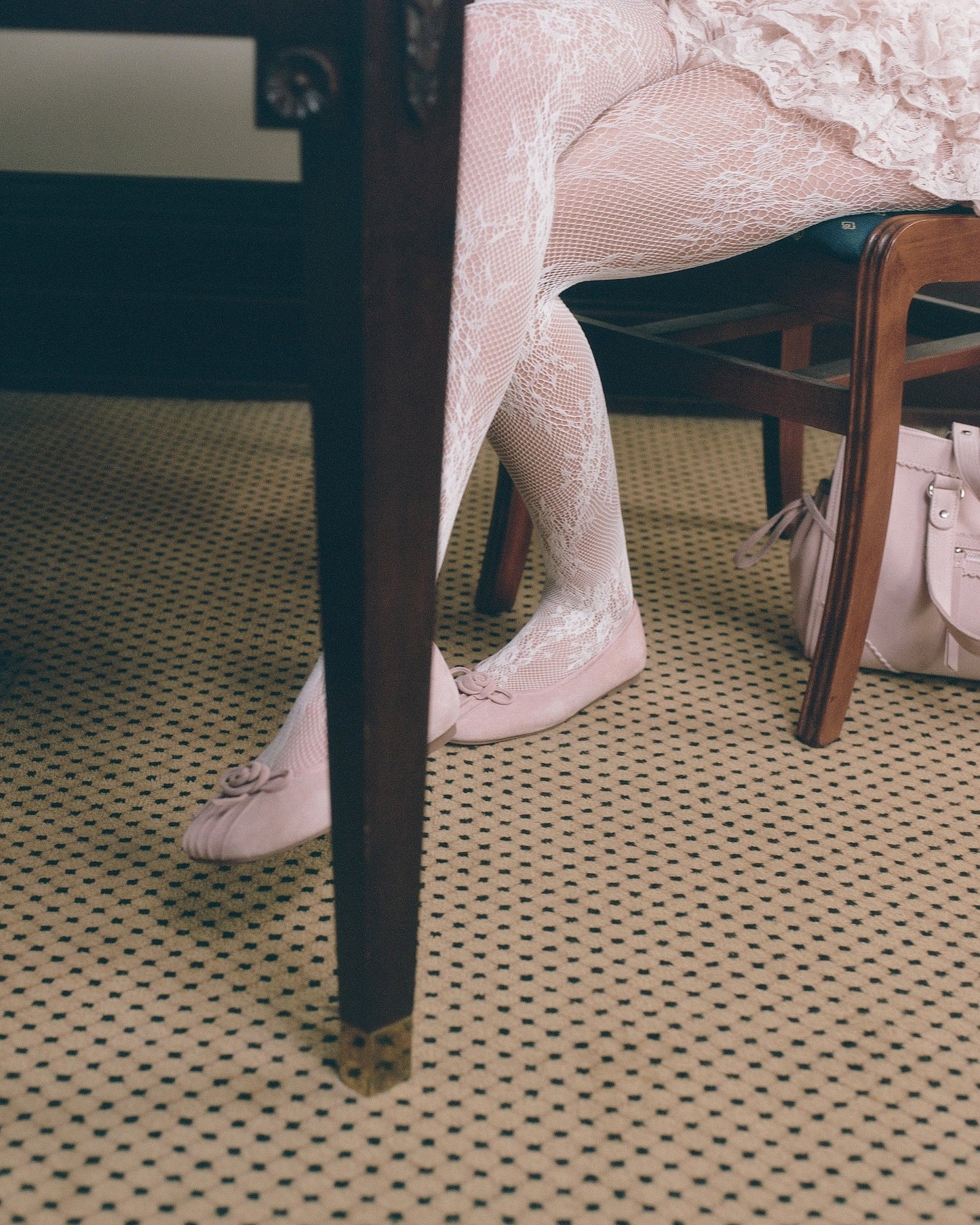 Rosette Ballet Flats - Pink Suede