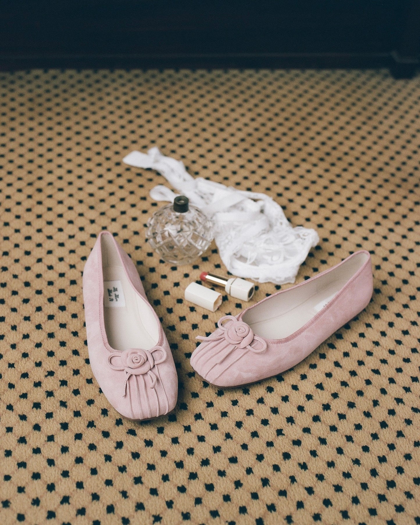 Rosette Ballet Flats - Pink Suede