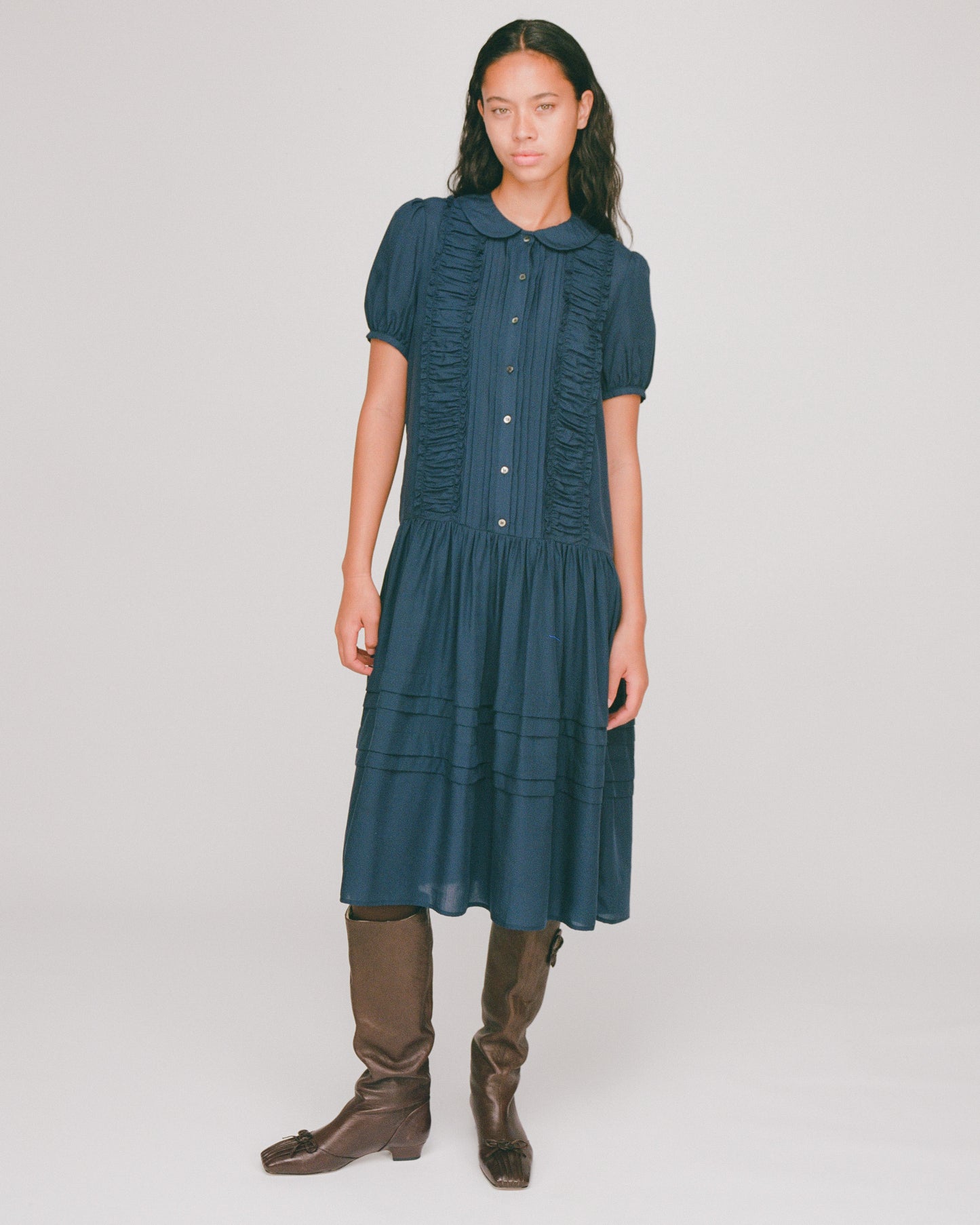 Dresses: Pleat Sunday Dress - Ink - My mum made it XS Dresses: Pleat Sunday Dress - Ink - My mum made it XS