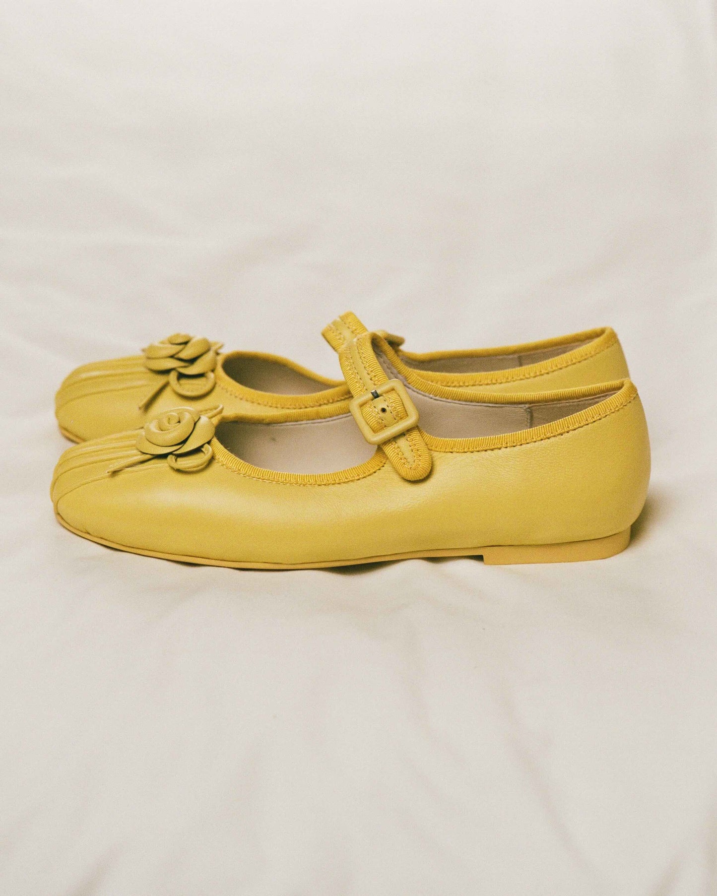 Rosette Leather Mary Janes - Marigold