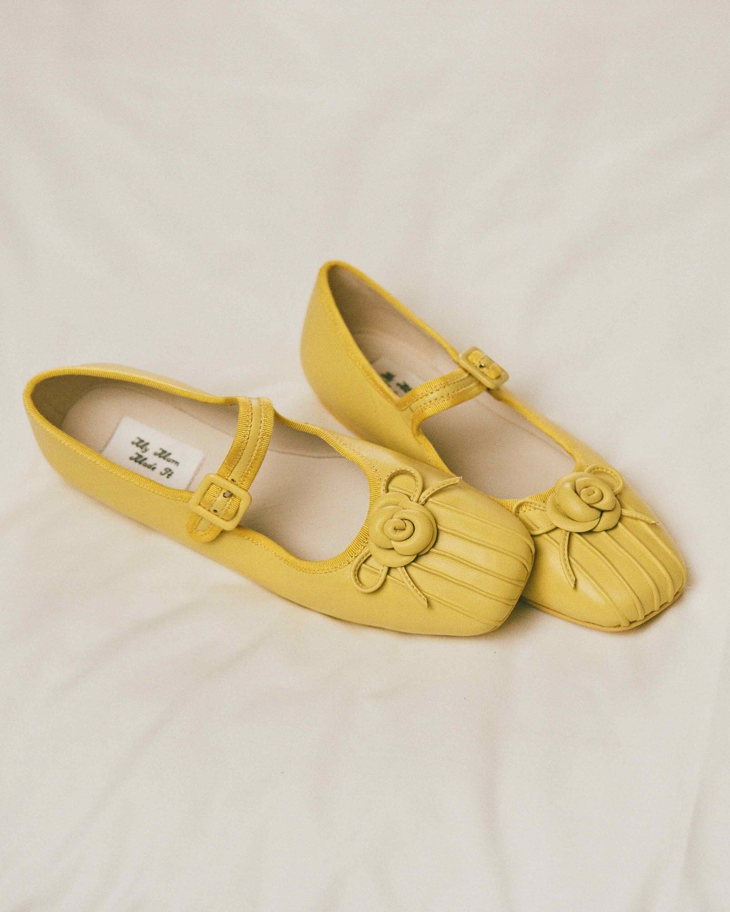 Rosette Leather Mary Janes - Marigold