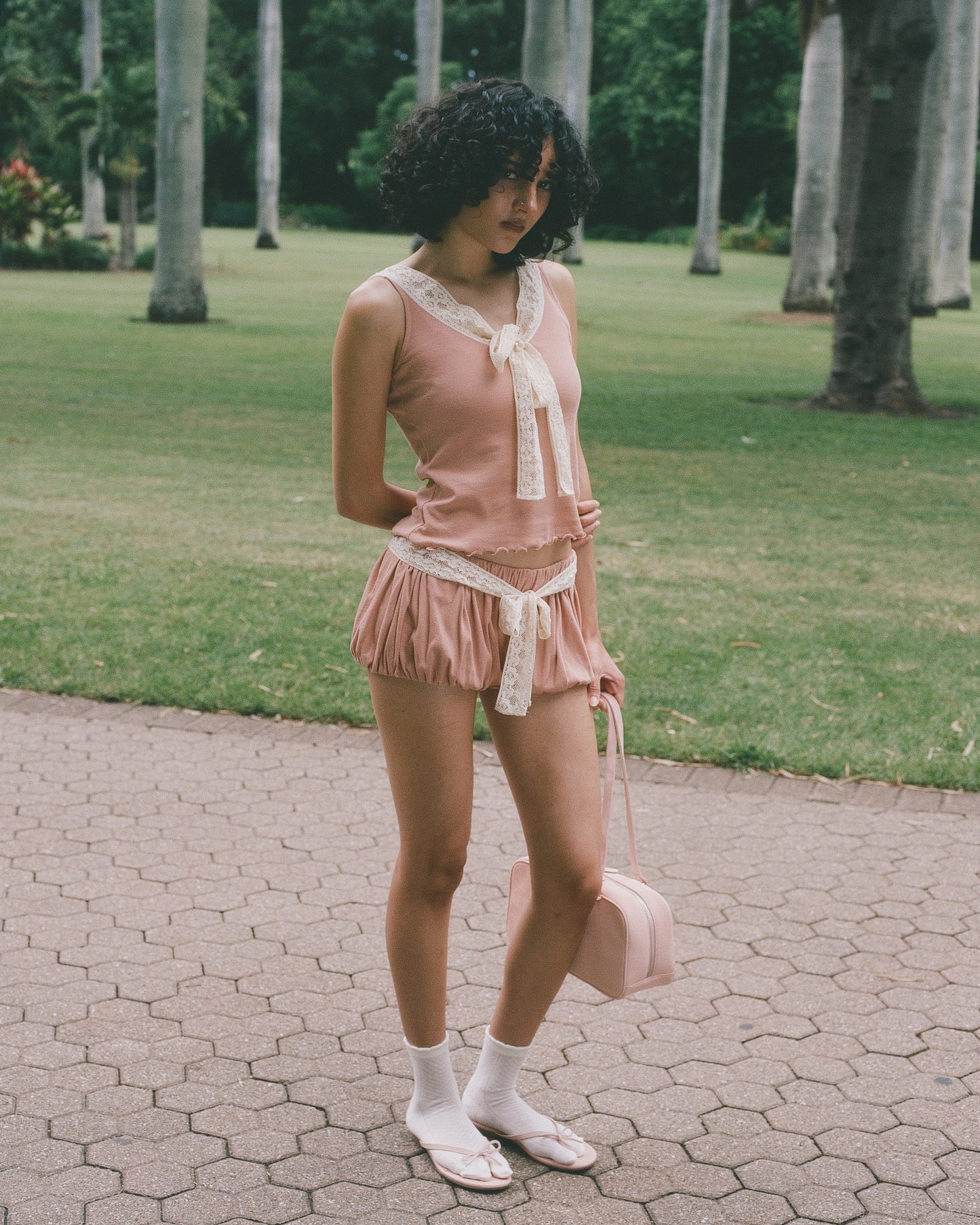 Lace Bow Tank - Rose Veil