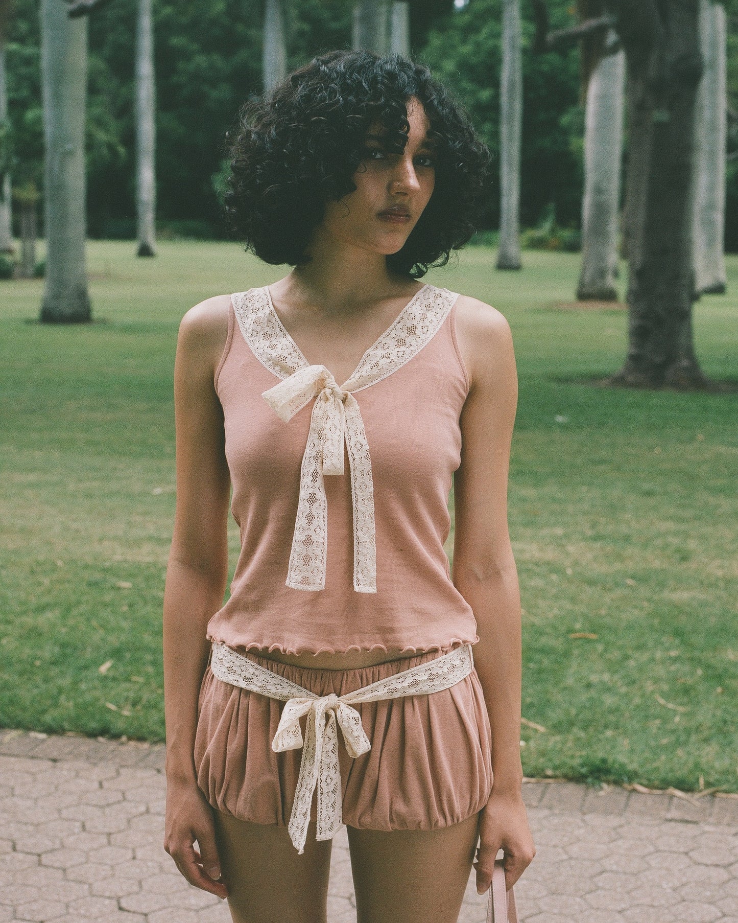 Lace Bow Shorts - Rose Veil