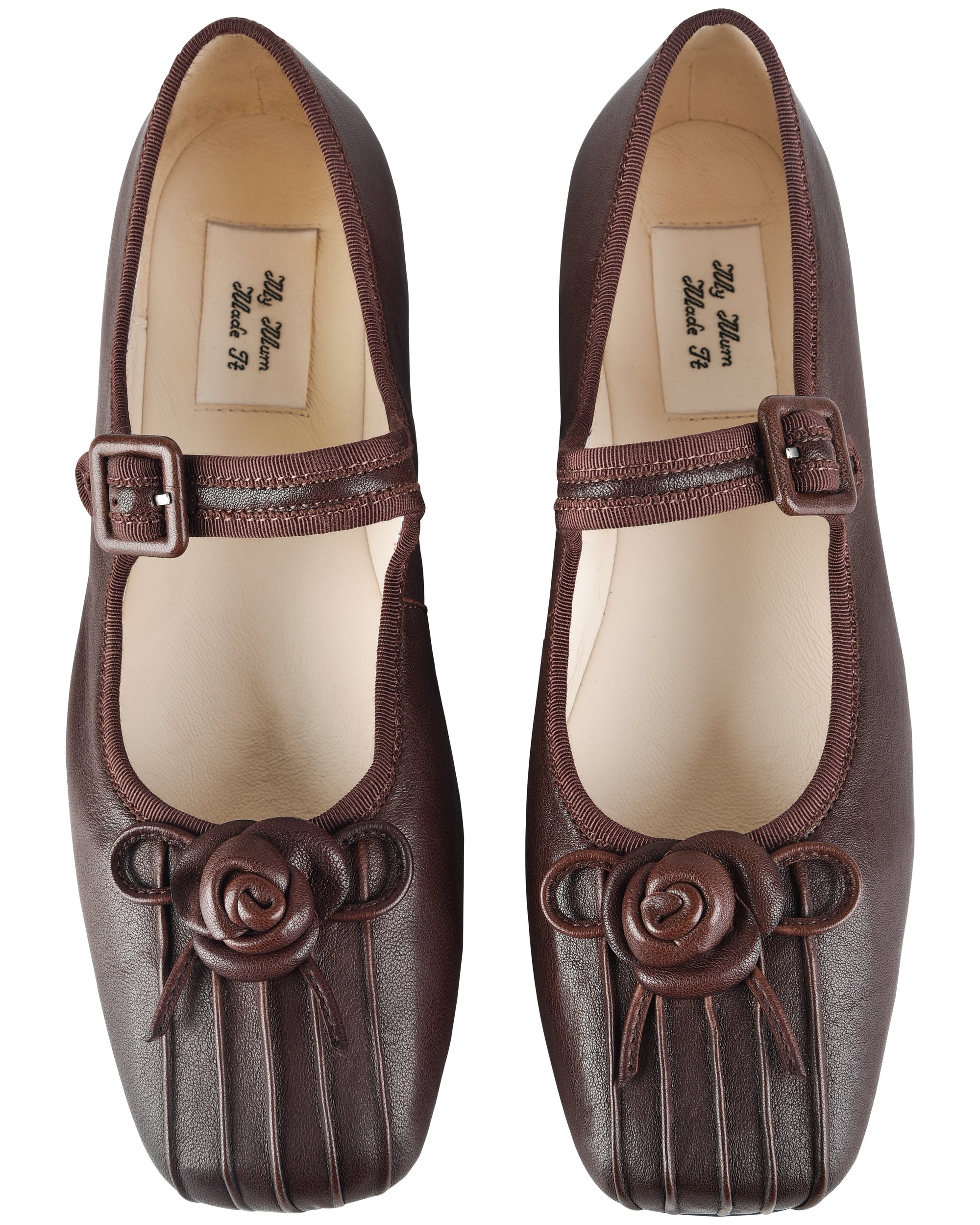 Rosette Leather Mary Janes - Saddle