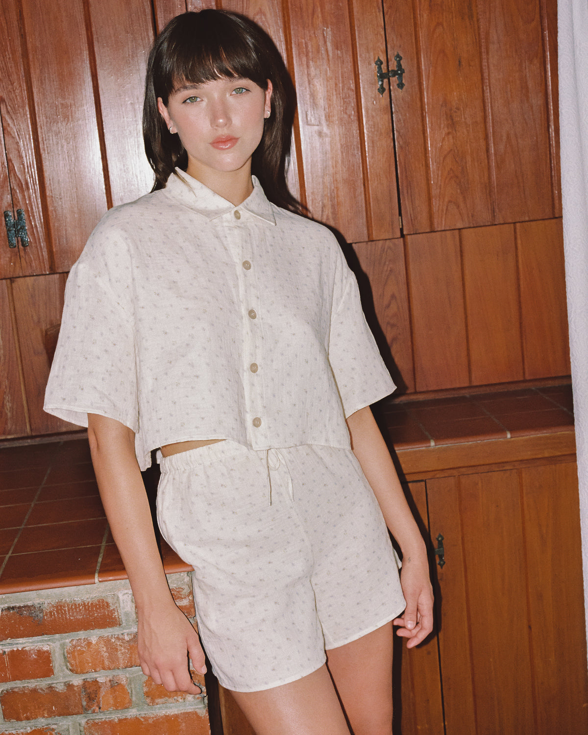 Cotton Gauze Short Sleeve Button Blouse - Blue Wishes