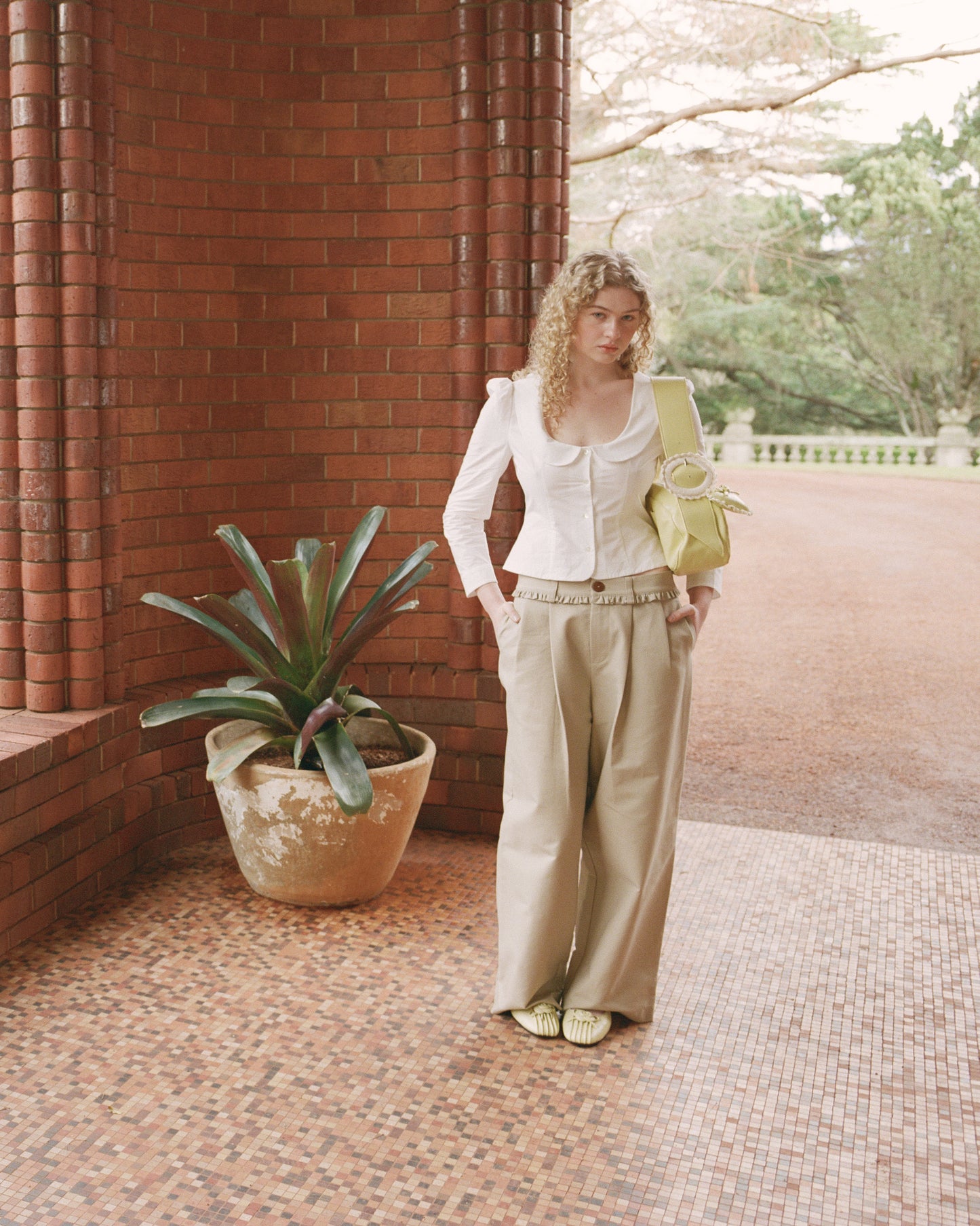Frill Cotton Trousers - Fawn