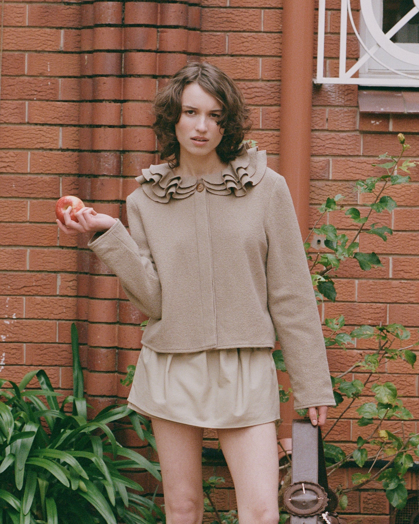 Wool Frill Neck Jacket - Fawn