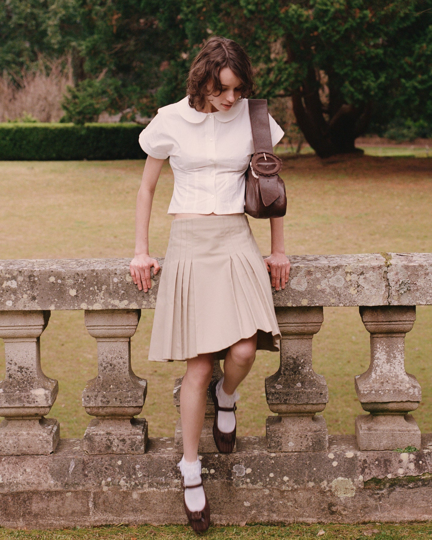 Structured Box Pleat Midi Skirt - Fawn