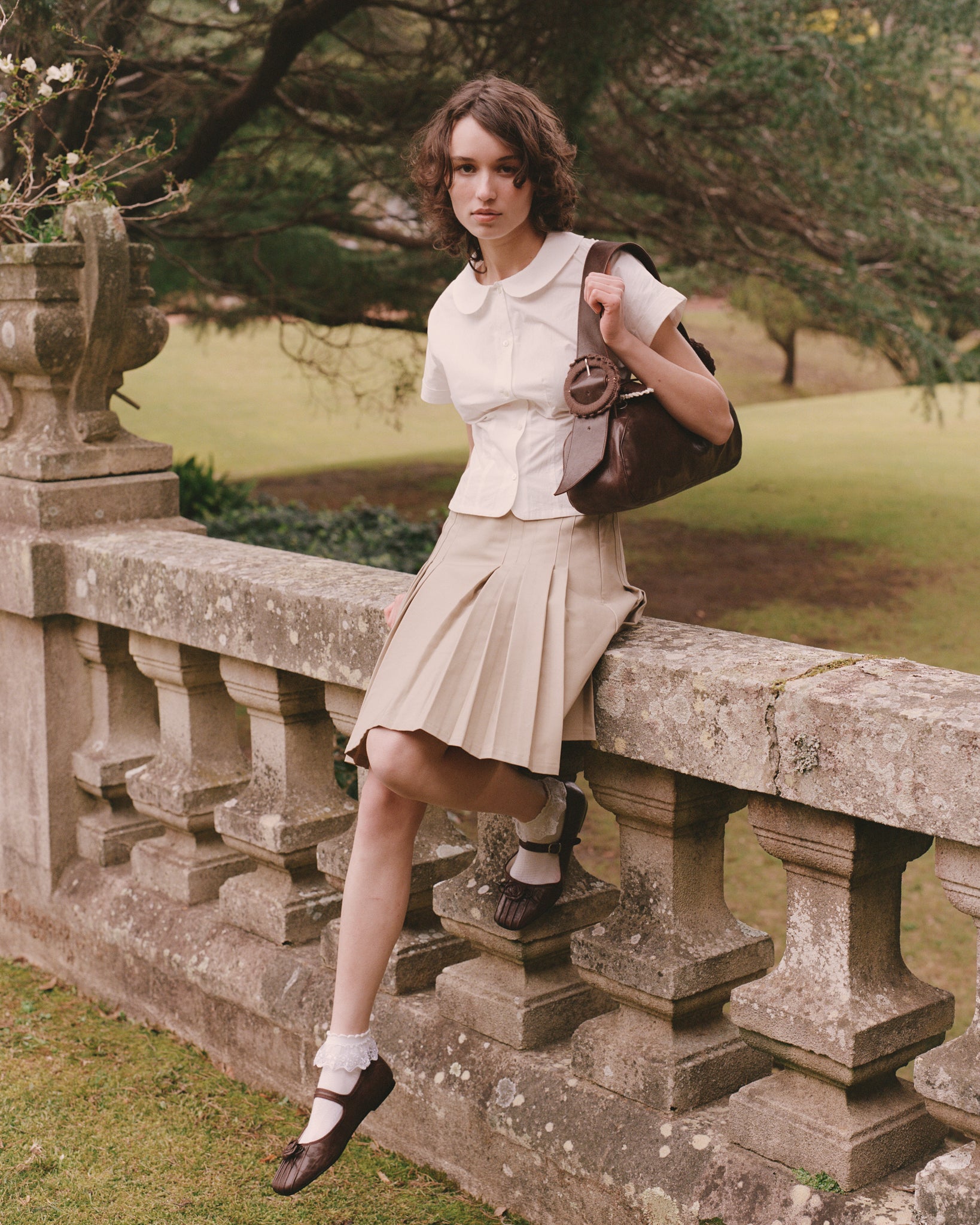 Sheepskin Crochet Buckle Bag - Saddle