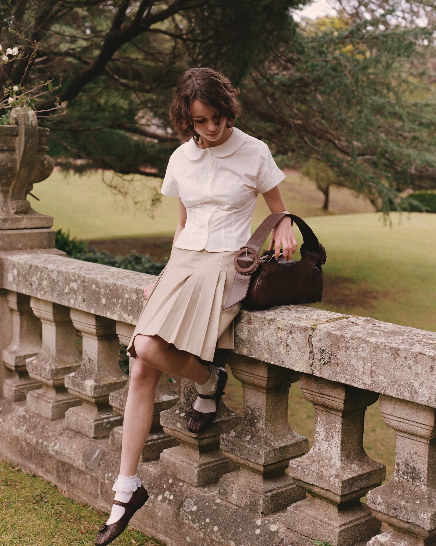 Rosette Leather Mary Janes - Saddle