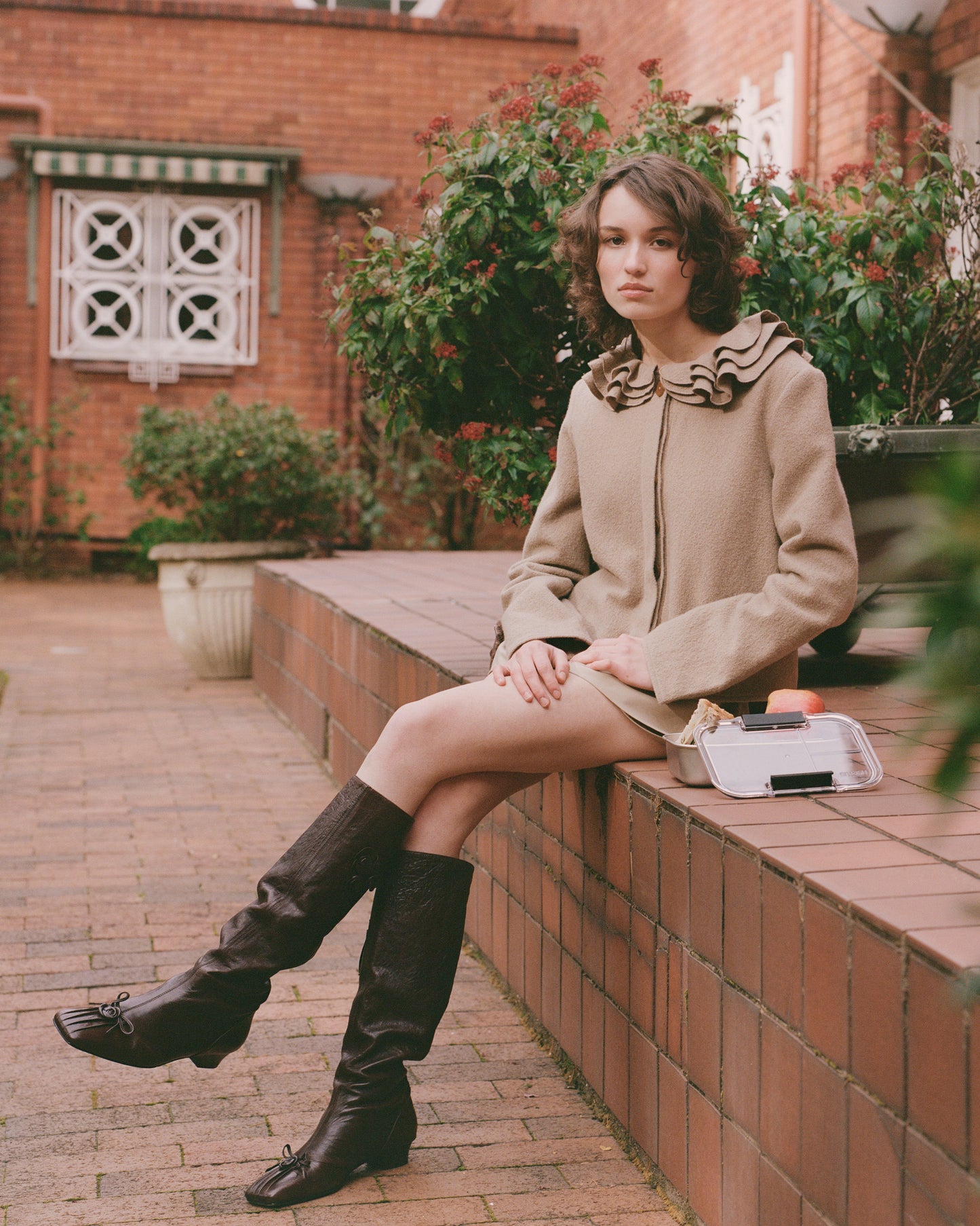 Wool Frill Neck Jacket - Fawn