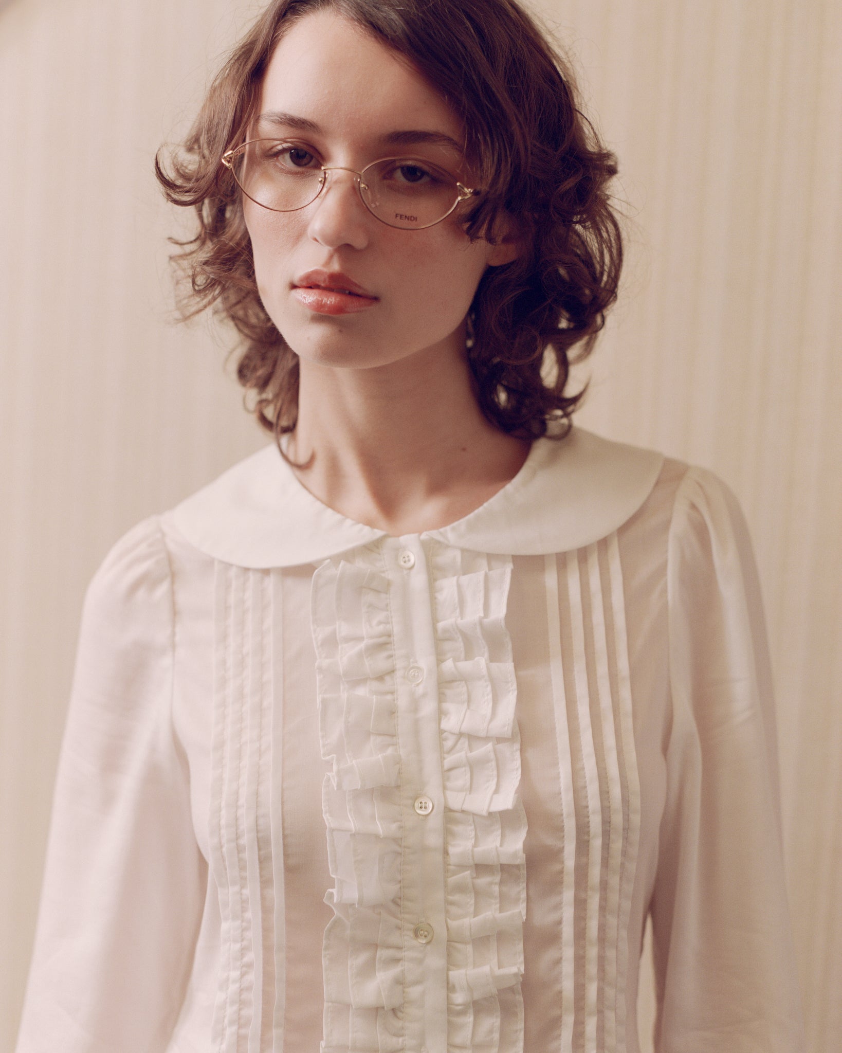 Ruffle Placket Mini Dress - White
